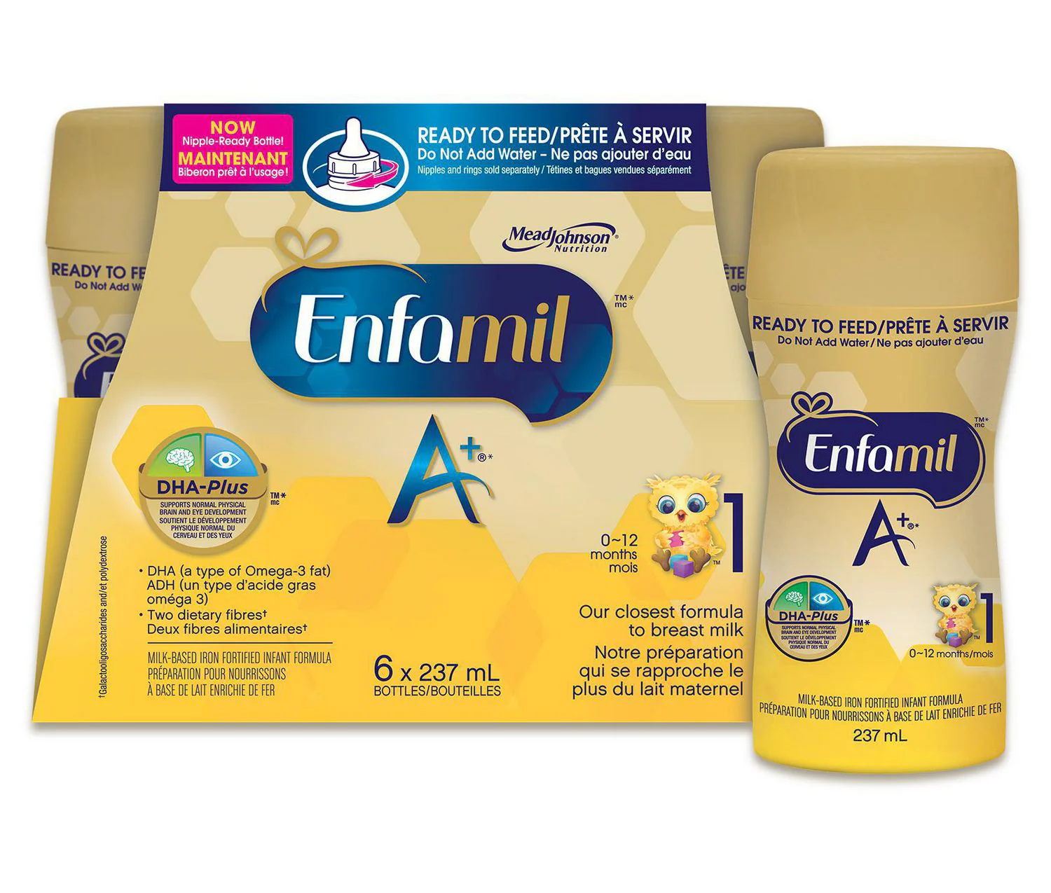 Enfamil A+ 1 (0-12 months) Infant Formula, Nipple-Ready, Ready-to-Feed Bottles - 237 ml each