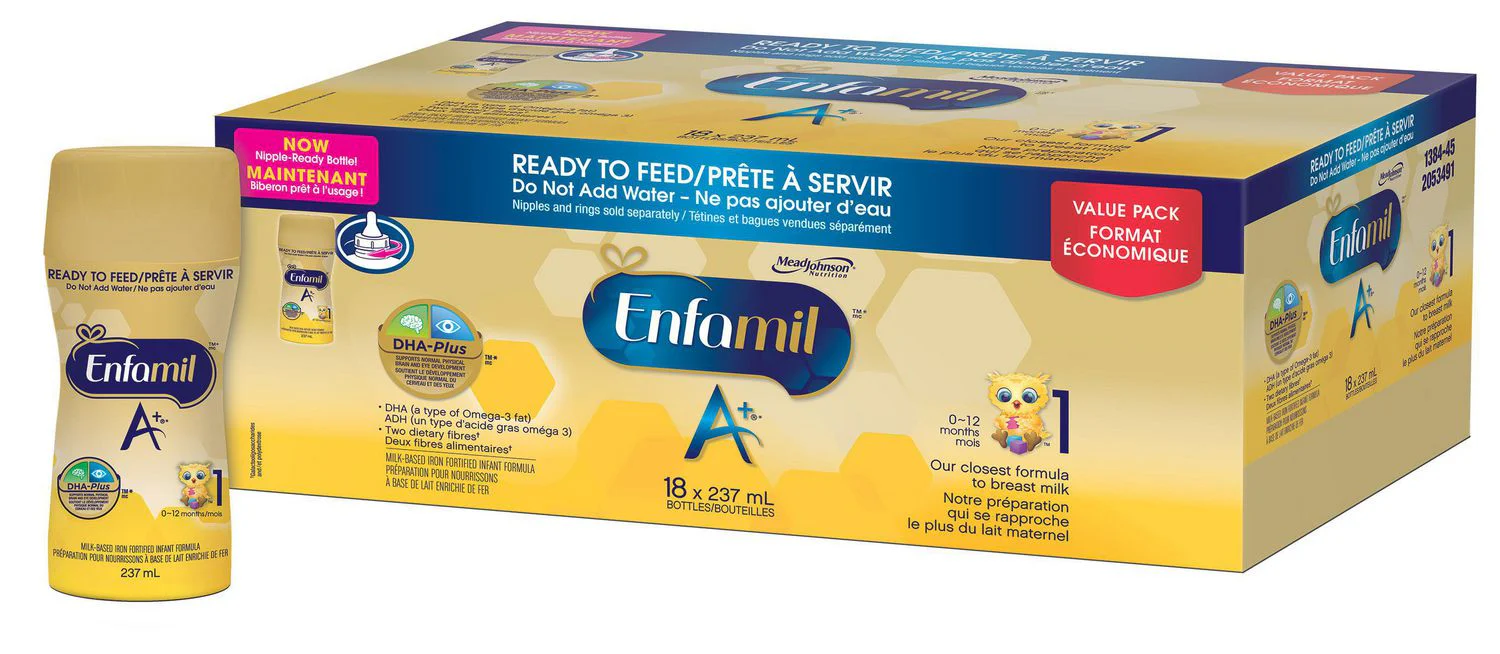Enfamil A+ 1 (0-12 months) Infant Formula, Nipple-Ready, Ready-to-Feed Bottles - 237 ml each - Image 2