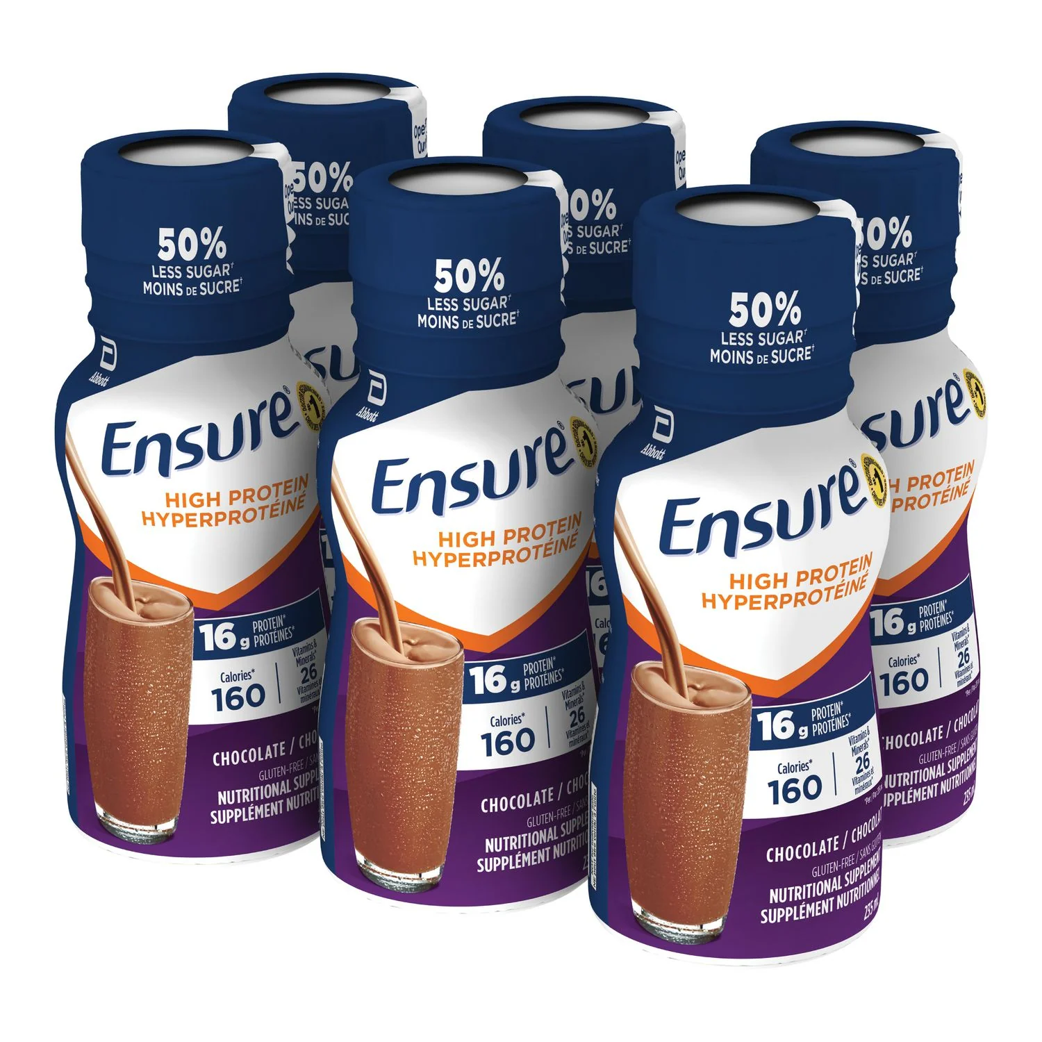 Ensure High Protein Meal Replacement, 50% Less Sugar, 16 g Protein - 6 x 235 ml