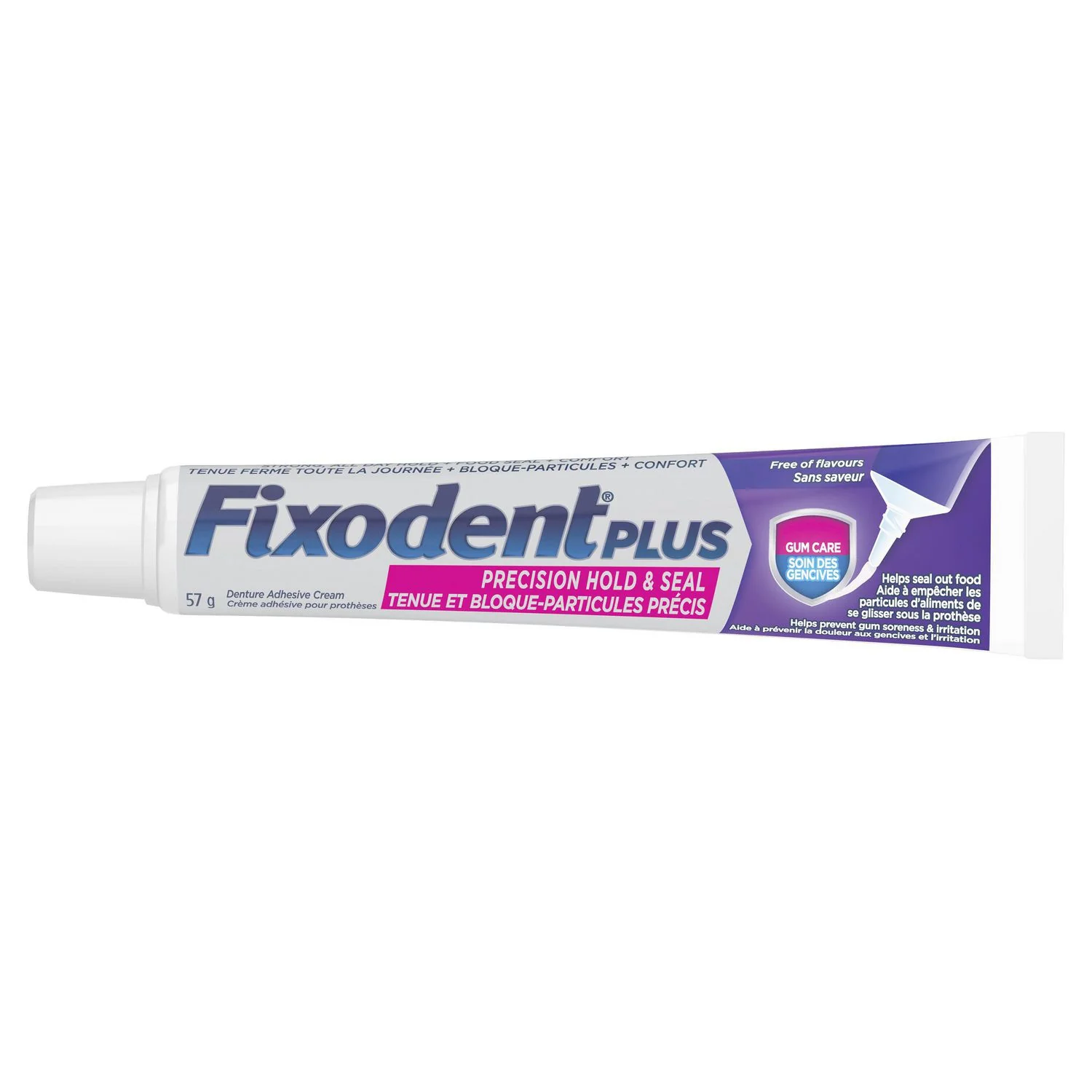 Fixodent Plus Gum Care, Precision Hold And Seal, Denture Adhesive Cream For Fulls and Partials, Free Of Flavours- 57g
