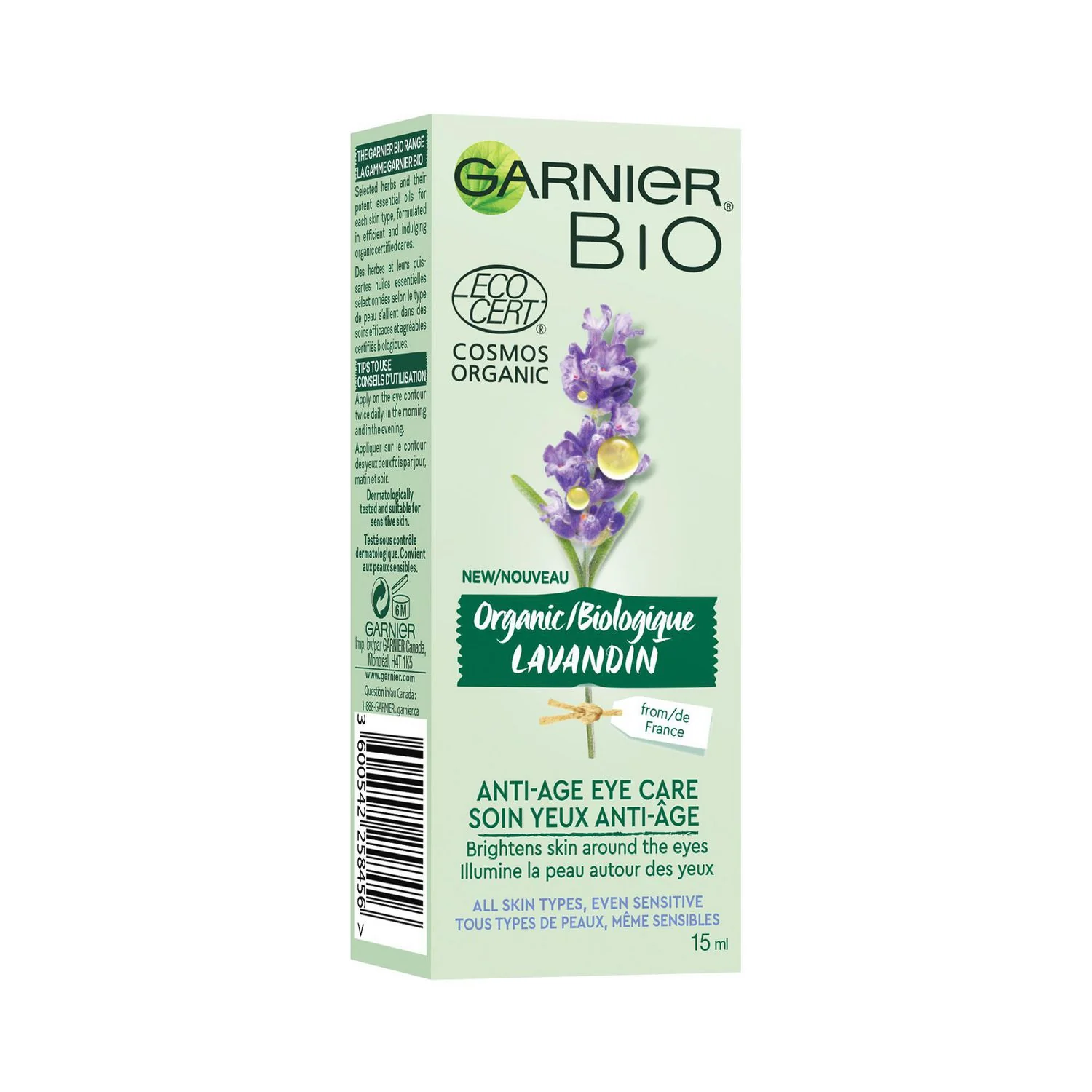 Garnier Bio Organic Lavandin, Anti-Age Eye Care, All Skin Types, Even Sensitive - 15 mL