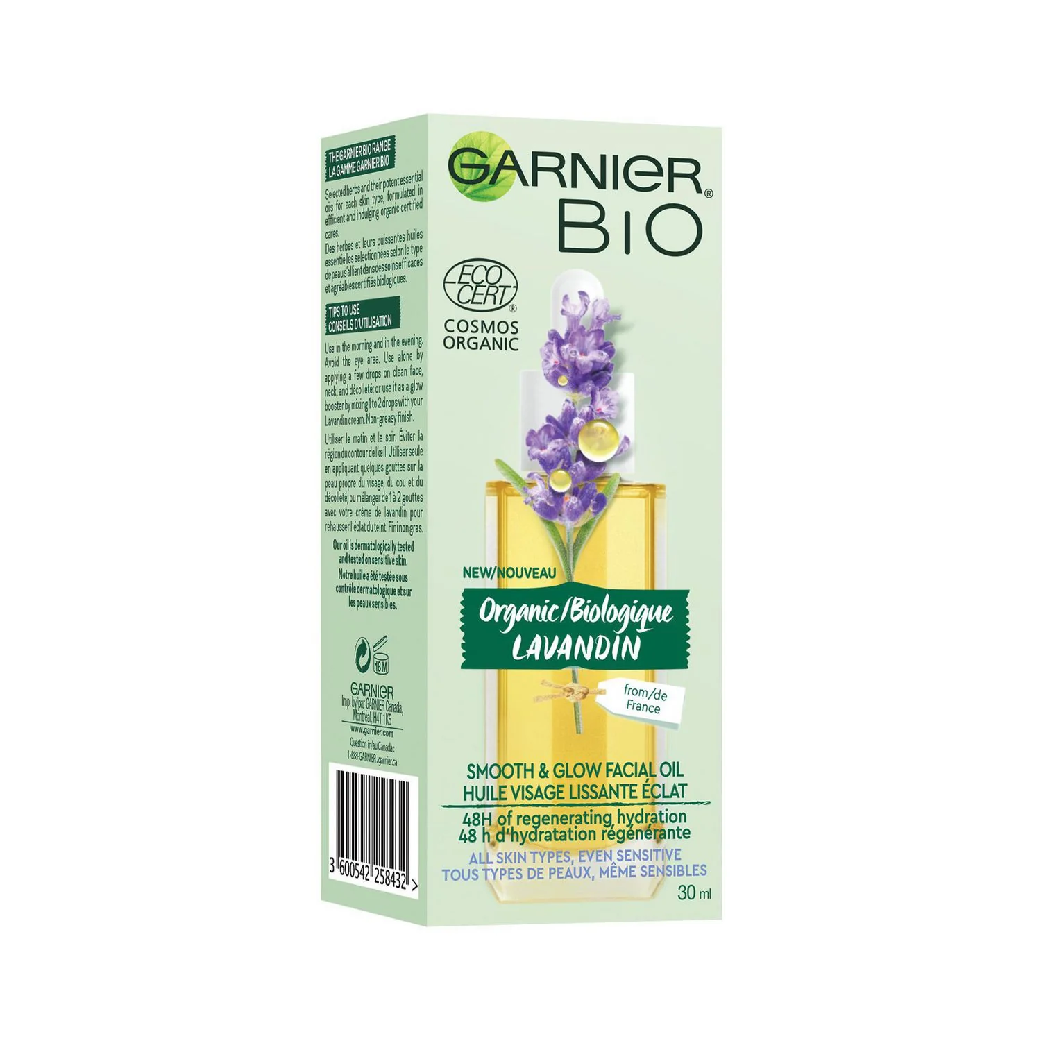 Garnier Bio Organic Lavandin, Smooth And Glow Facial Oil, All Skin Types Even Sensitive - 30 mL