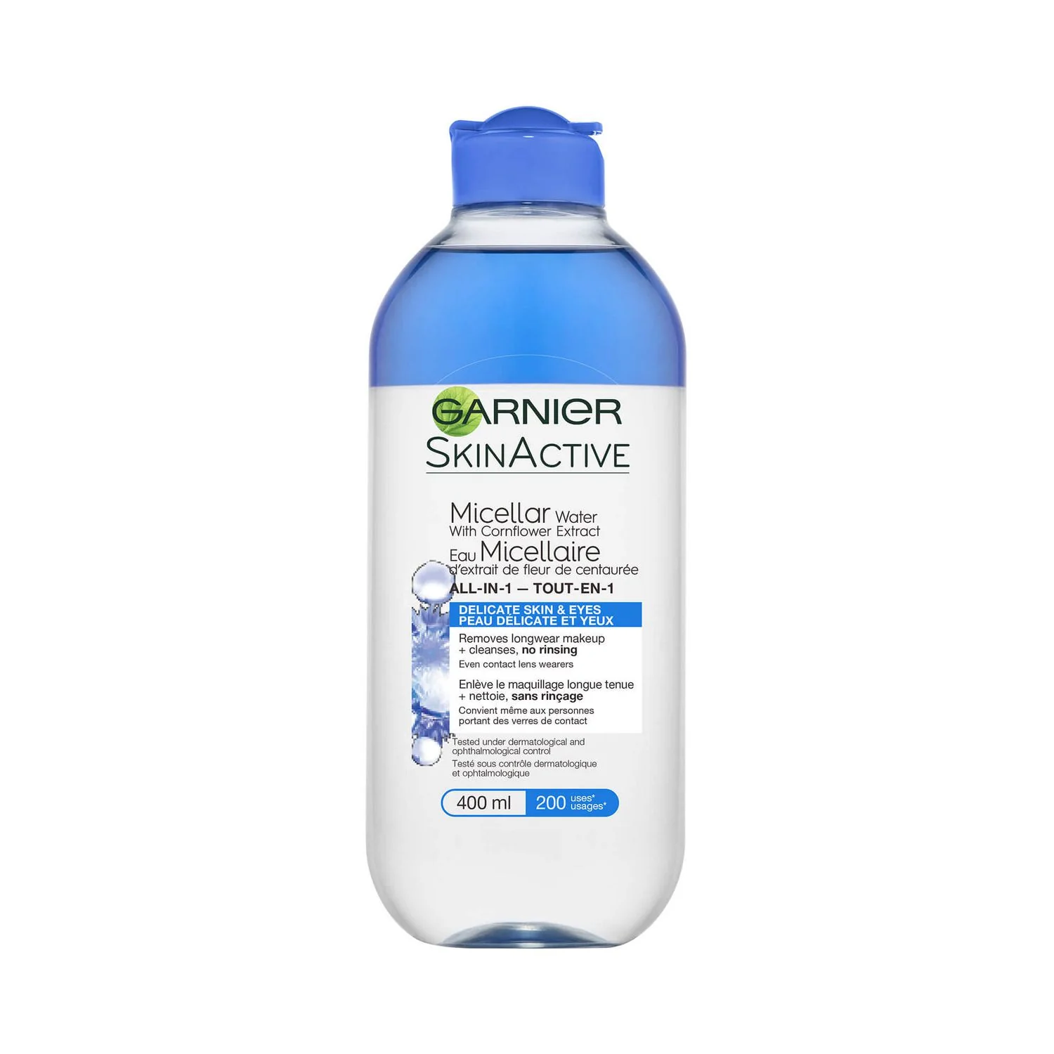 Garnier Micellar Water With Cornflower, All In 1, Removes Longwear Makeup, Delicate Skin And Eyes - 400 mL