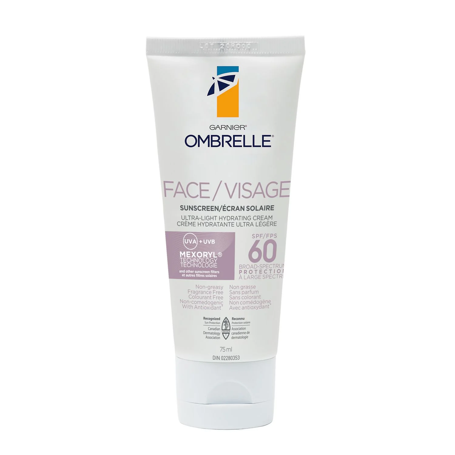 Garnier Ombrelle Face Sunscreen, Ultra-light Hydrating Cream SPF 60 - 75 mL
