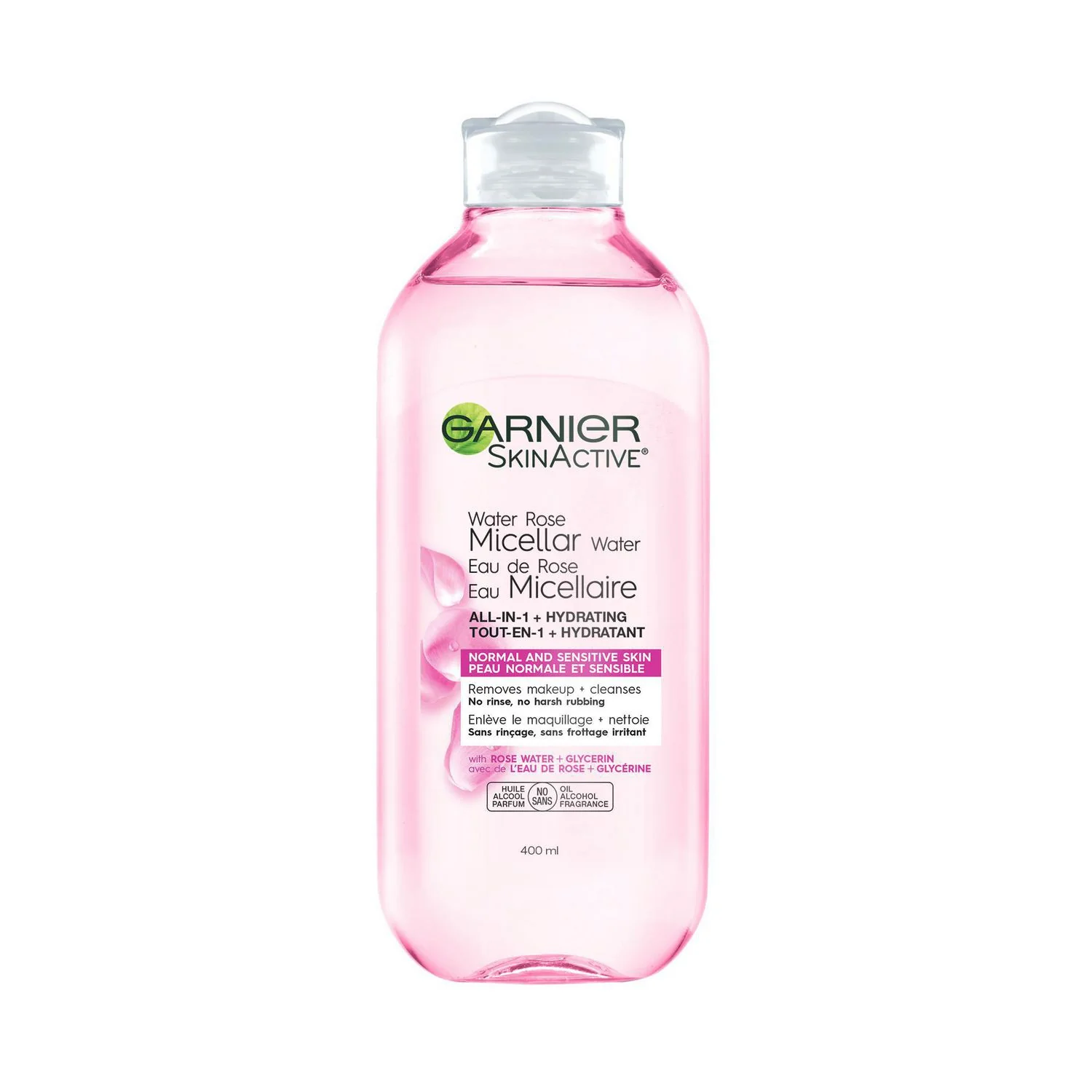 Garnier Water Rose Micellar Water, All In 1 Hydrating,  With Rose Water And Glycerin, Normal And Sensitive Skin - 400 mL