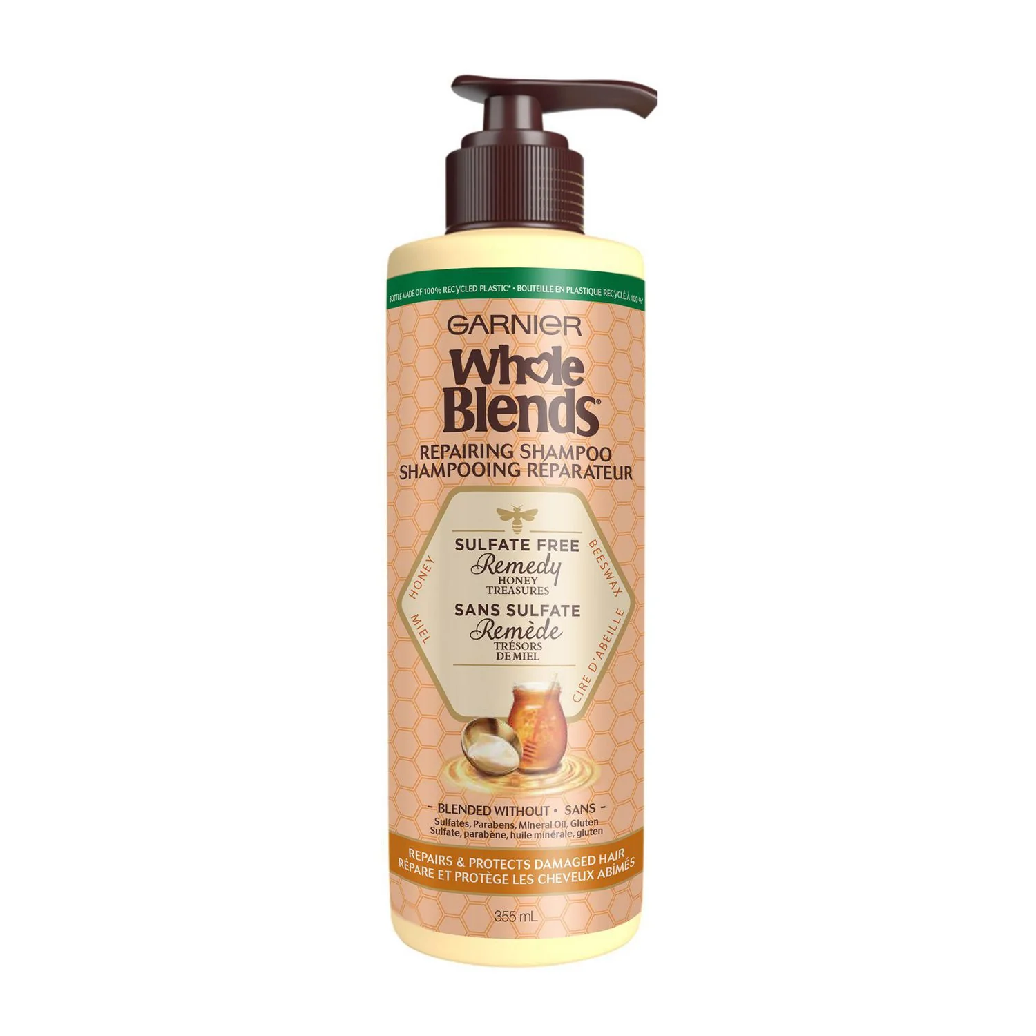 Garnier Whole Blends Repairing Shampoo, Sulfate-Free Remedy, Honey Treasures - 355 ml