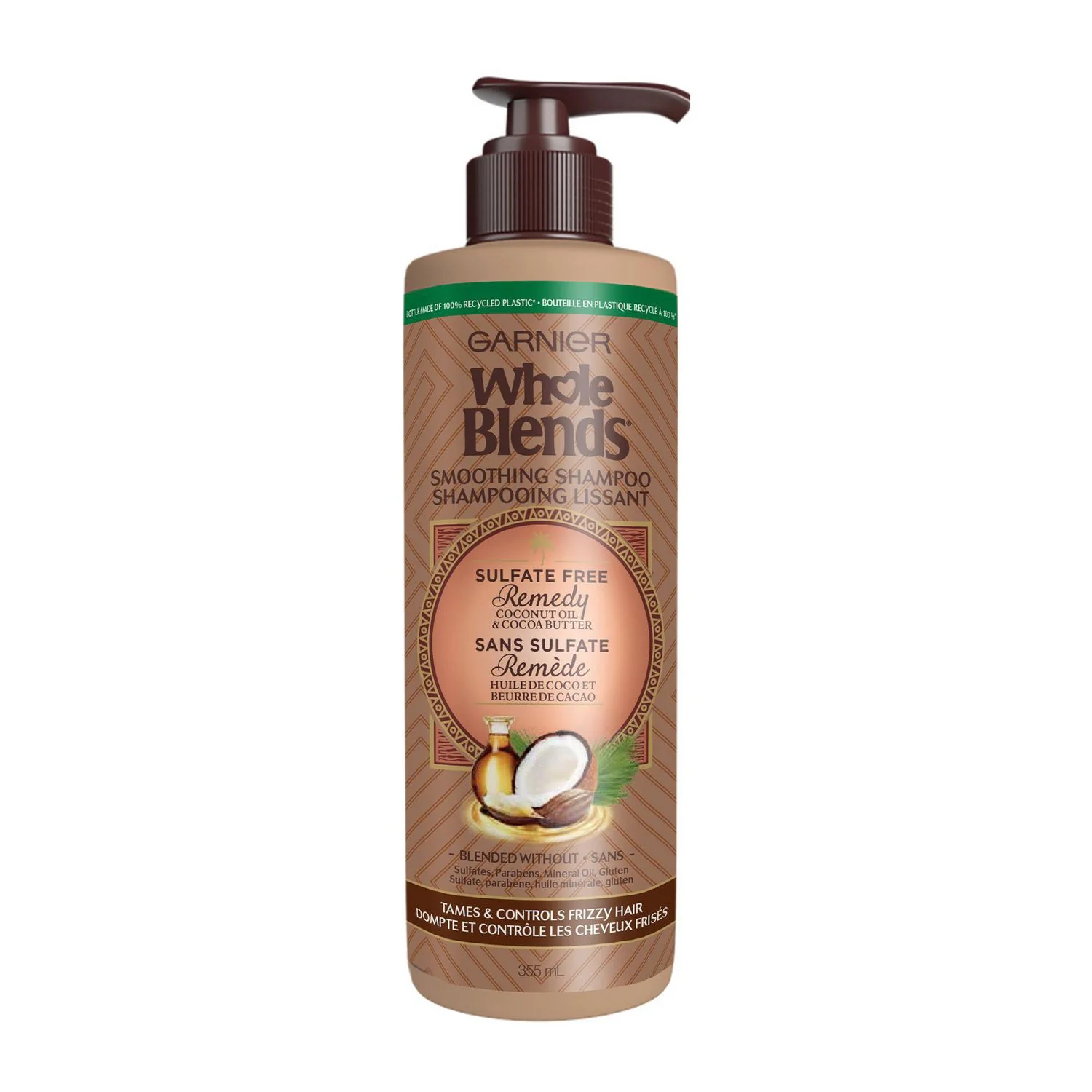 Garnier Whole Blends Smooothing Shampoo, Sulfate-Free Remedy, Coconut Oil & Coconut Butter - 355 ml