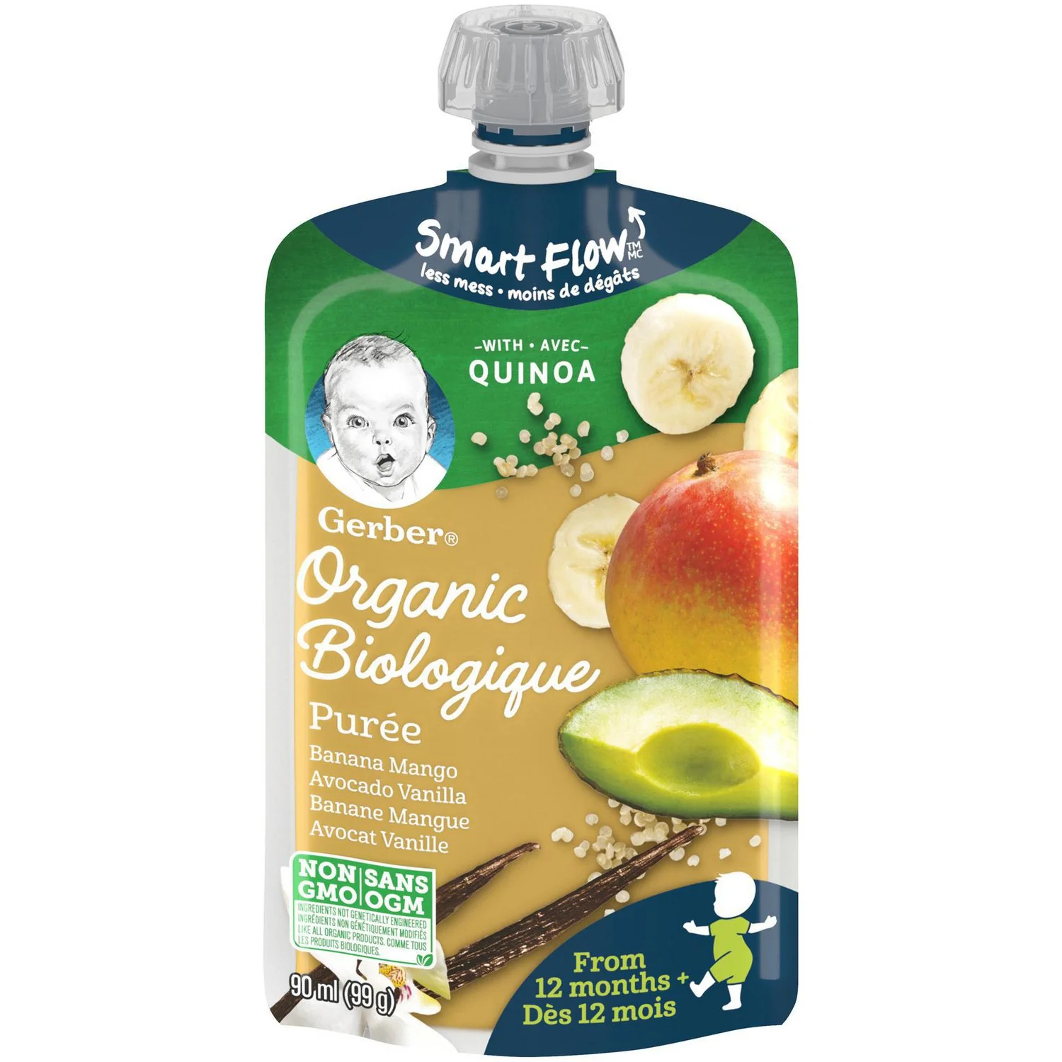 Gerber Organic Puree with Quinoa, Banana Mango, Avocado Vanilla - 90 ml - Image 2