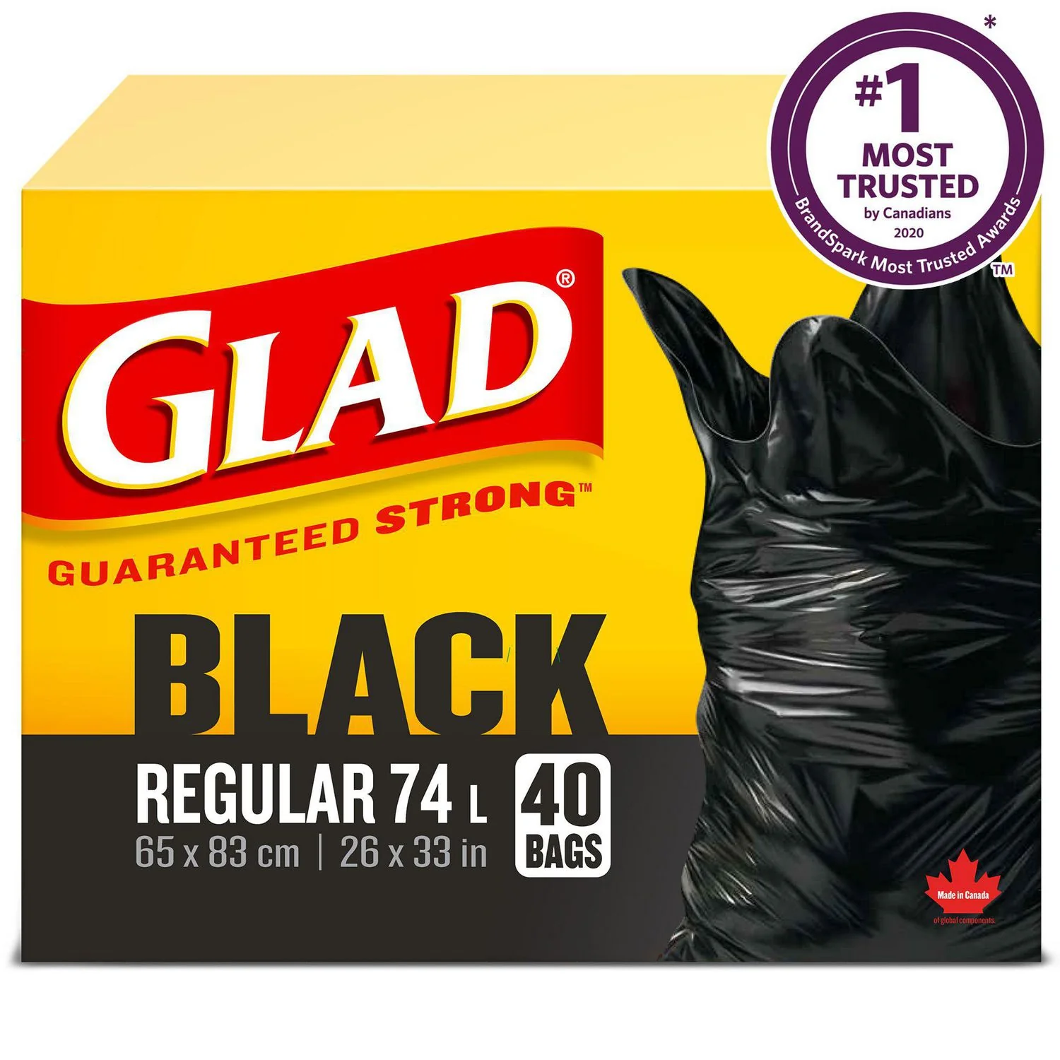 Glad Black, Regular 74L, 40 Bags