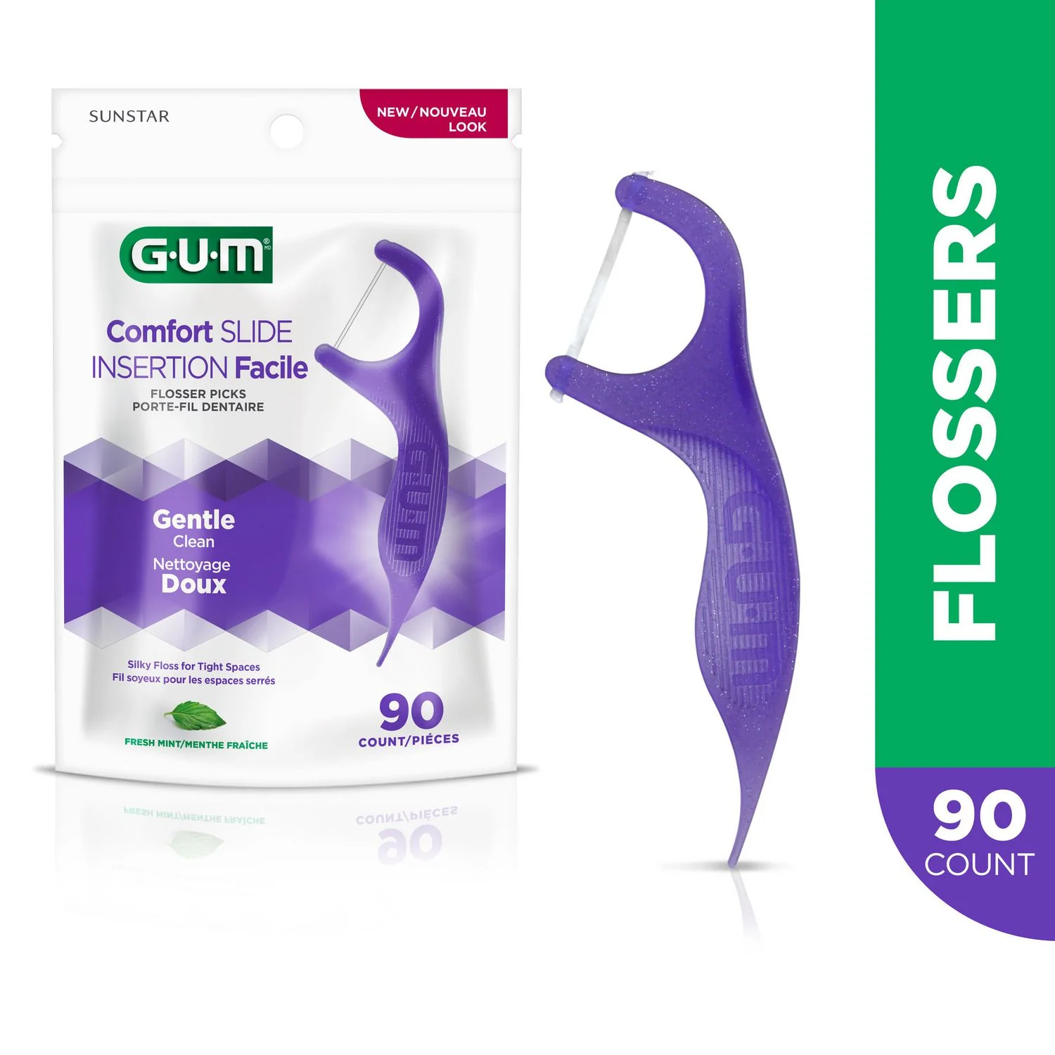 GUM Comfort Slide, Flosser Picks, Gentle Clean, Fresh Mint - 90 count
