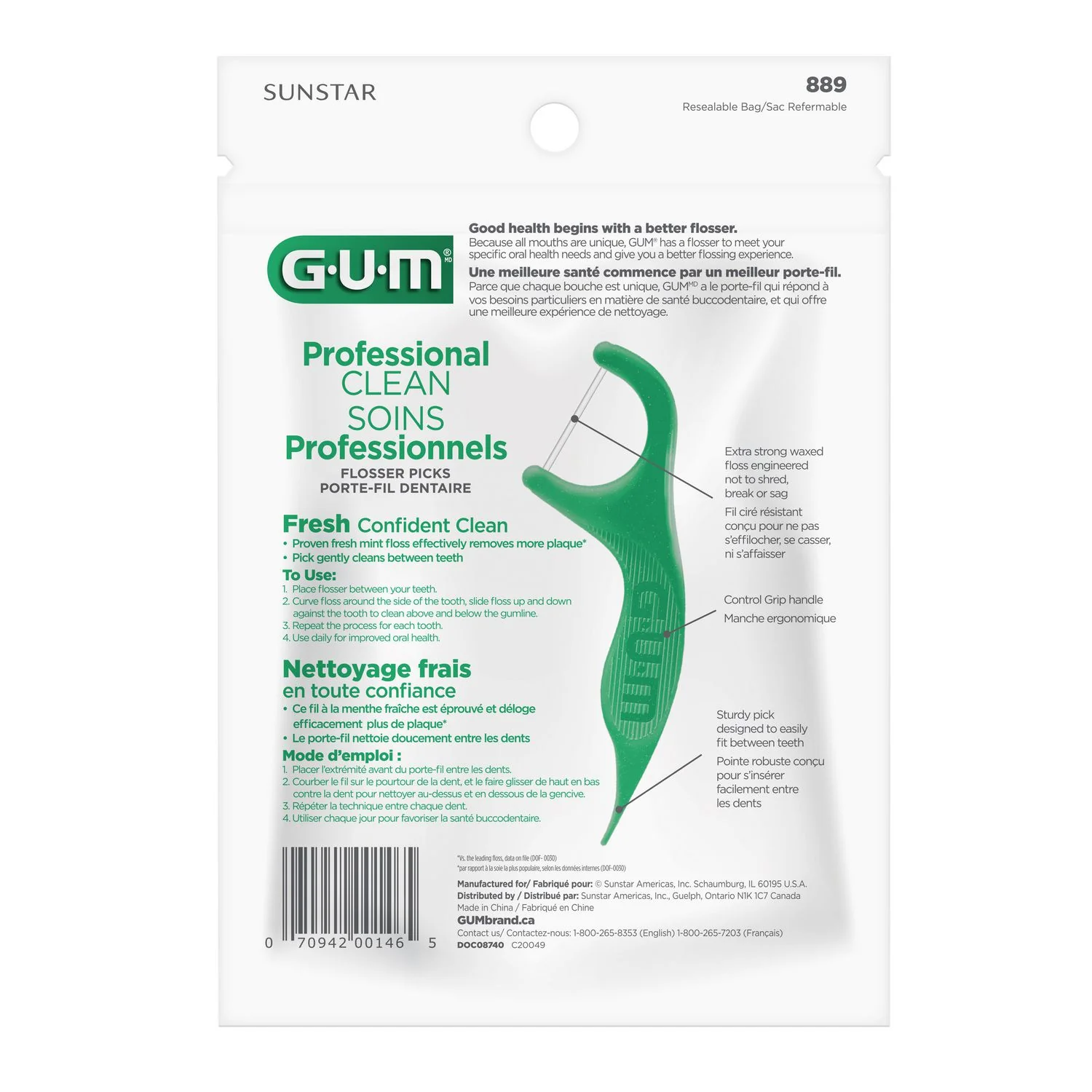 GUM Professional Clean Flosser Picks, Fresh, Fresh Mint