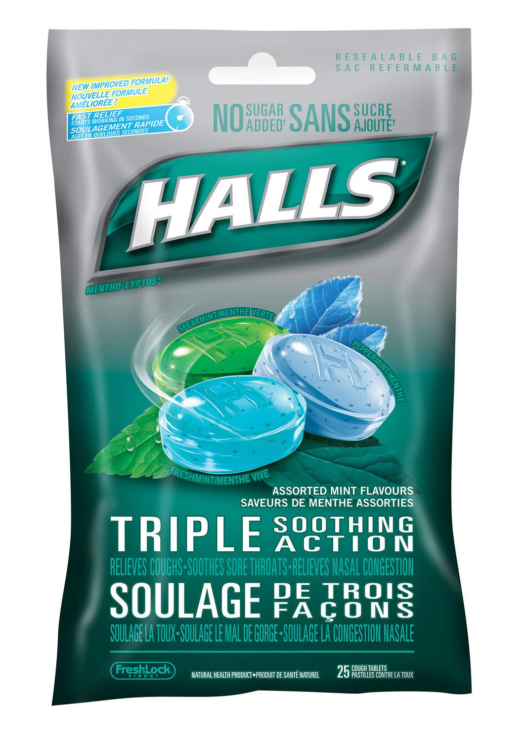 Halls Triple Soothing Action Cough Tablets, Assorted Mint Flavours - 25 cough tablets
