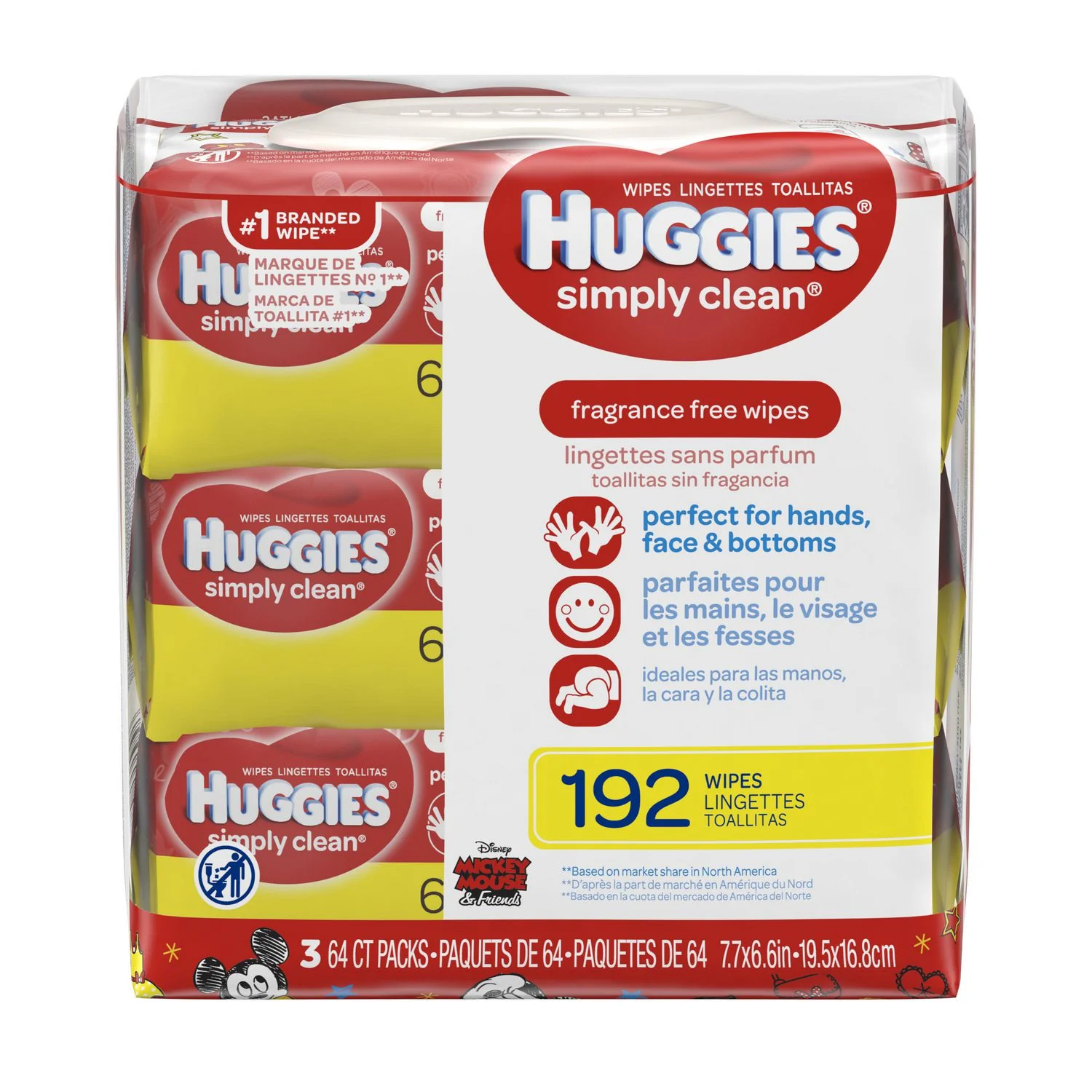 Huggies Simply Clean Fragrance-Free Baby Wipes, Soft Pack - 3 packs x 64 wipes