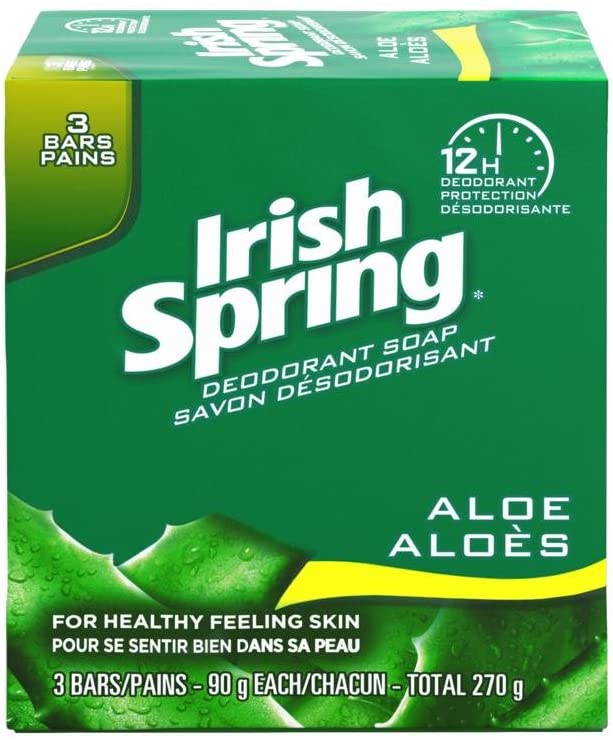 Irish Spring Deodorant Soap, 12H Deodorant Protection, Aloe, Bars - 90g each