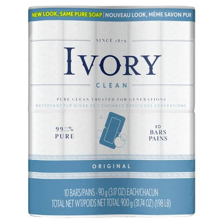 Ivory Clean Pure And Clean, 99.44% Pure, Original, 10 Bars - 90 g each