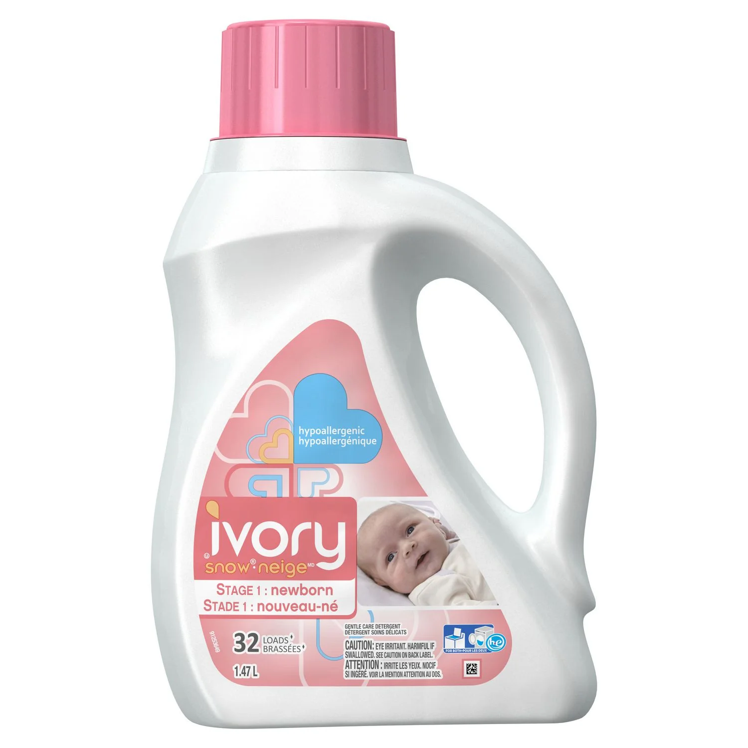 Ivory Snow Gentle Care Detergent, Stage 1: Newborn Baby, 32 Loads, HE - 1.47 L