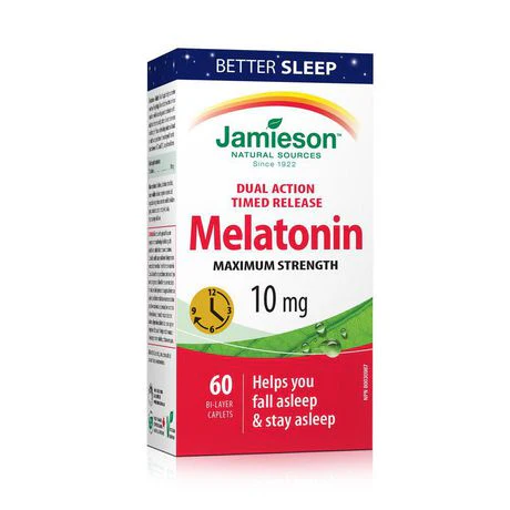 Jamieson Dual Action Timed Release Melatonin Maximum Strength Bi-Layer Caplets, 10 mg