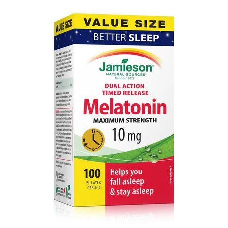 Jamieson Dual Action Timed Release Melatonin Maximum Strength Bi-Layer Caplets, 10 mg - Image 2