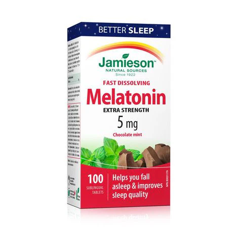 Jamieson Fast Dissolving Melatonin Extra Strength Sublingual Tablets, 5 mg, Chocolate Mint