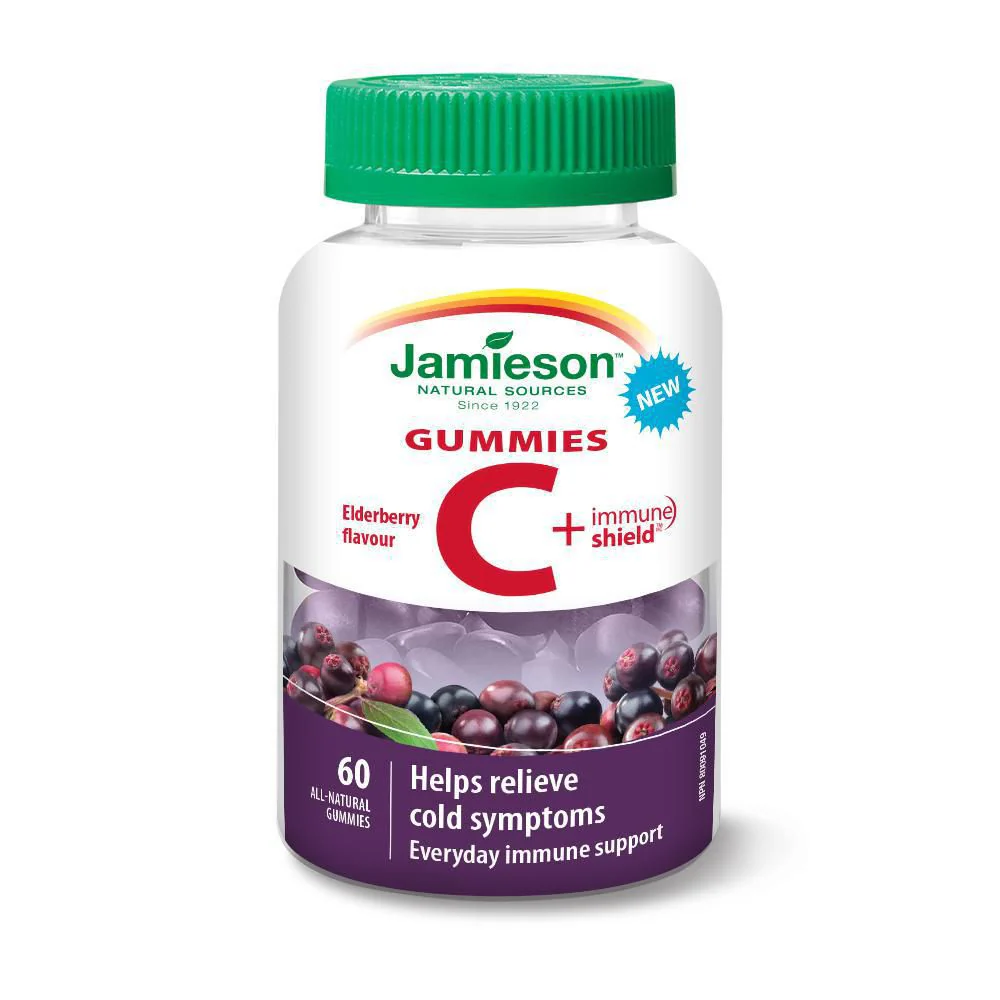 Jamieson Gummies Vitamin C + Immune Shield, Elderberry - 60 all-natural gummies