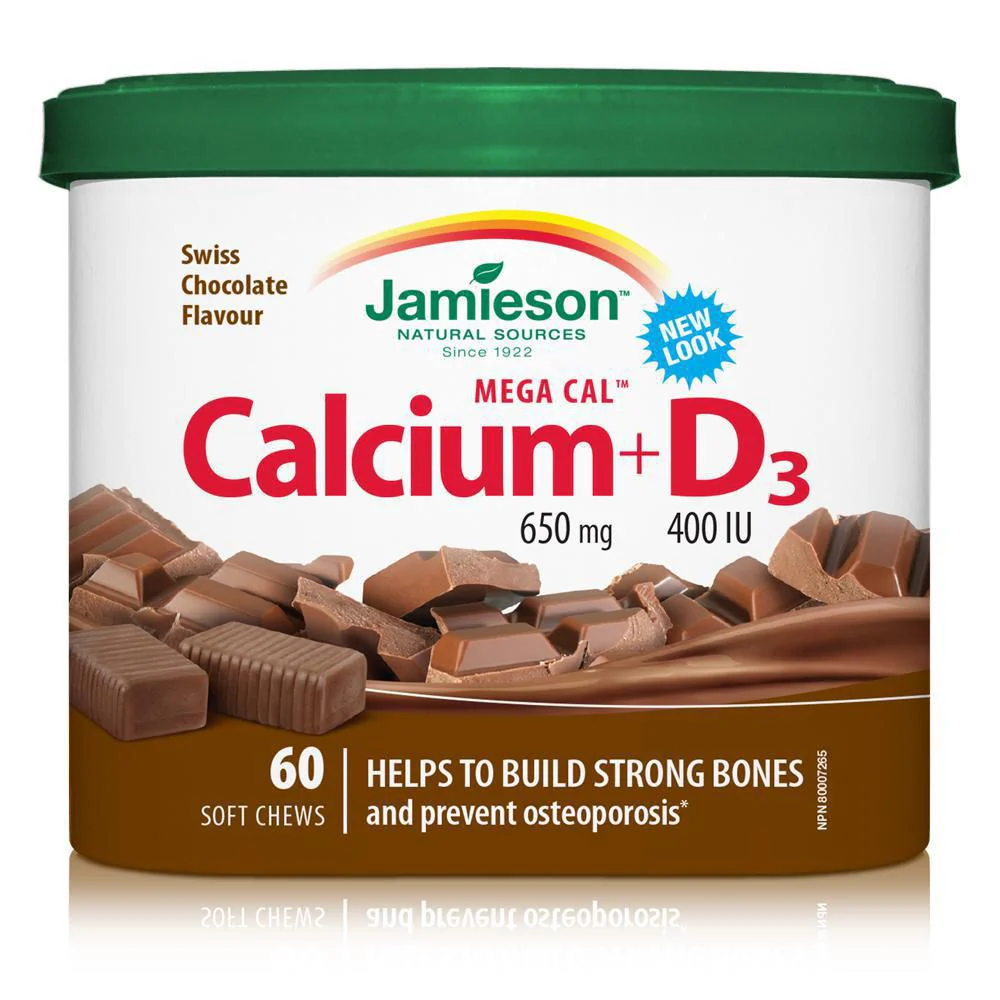 Jamieson Mega Cal Calcium 650 mg + D3 400 IU - 60 soft chews - Image 2