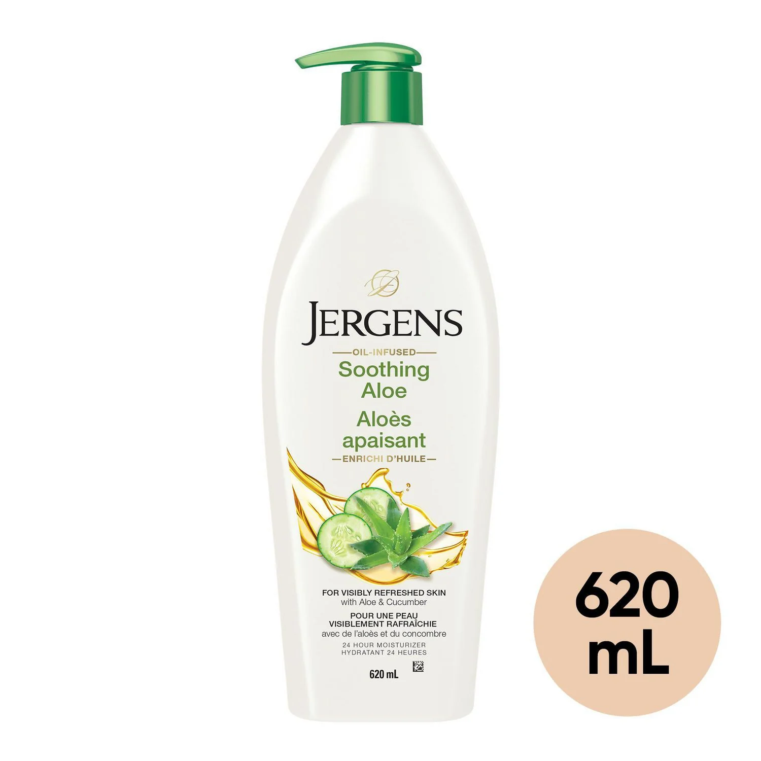 Jergens Soothing Aloe For Visibly Refreshed Skin, With Aloe And Cucumber - 620 mL