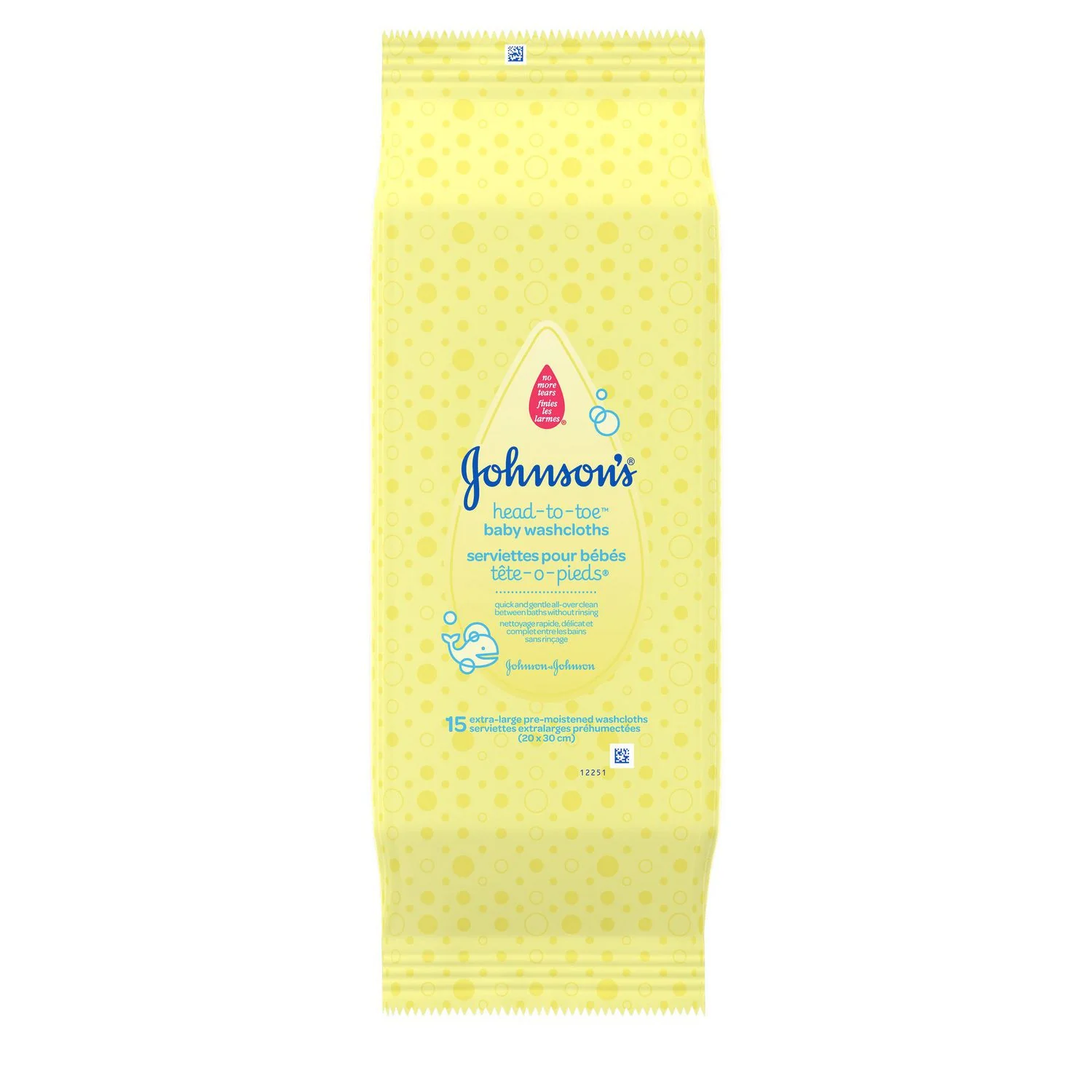Johnson's Head-to-Toe Baby Washcloths - 15 extra large pre-moistened washcloths