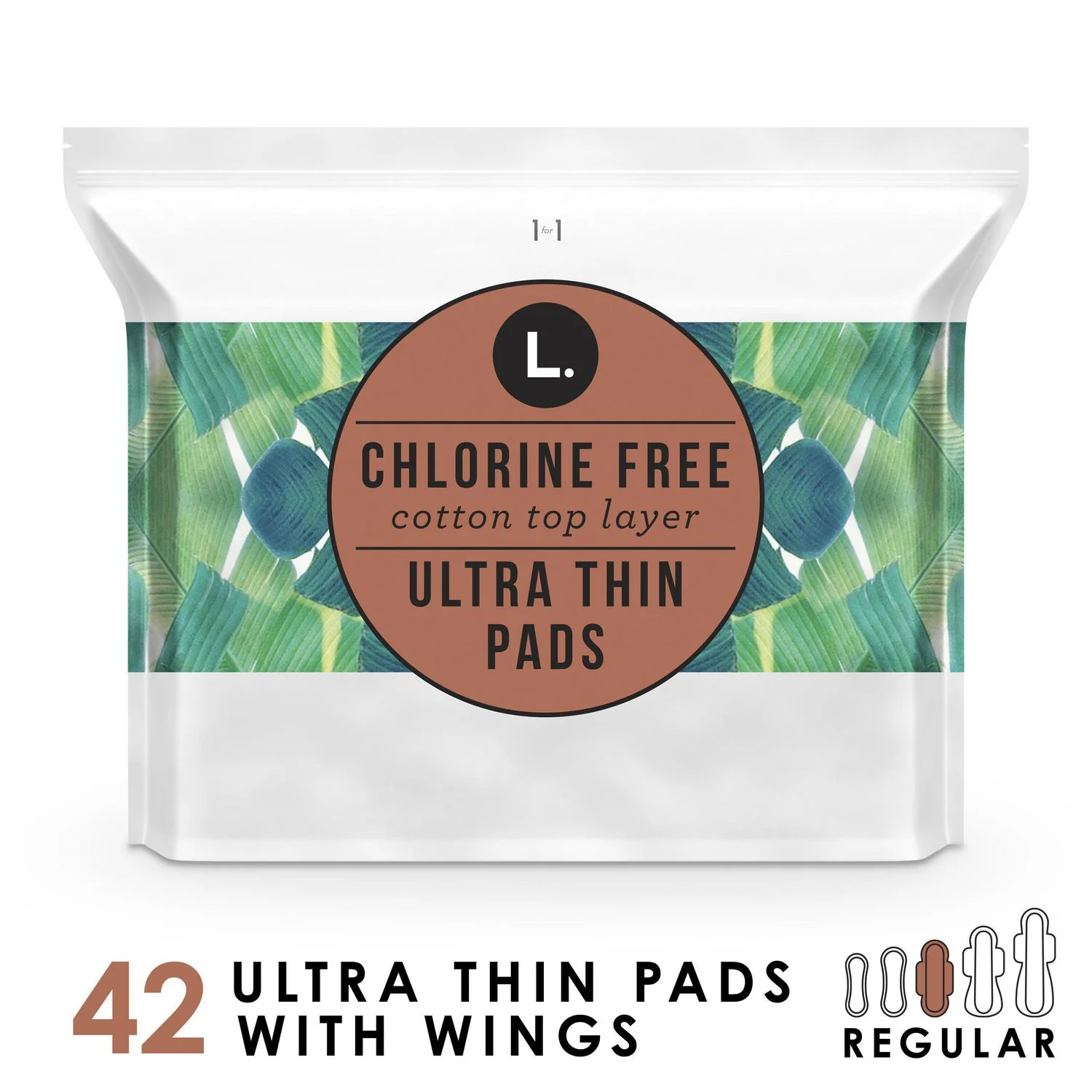 L. Chlorine-Free, Cotton Top Layer, Regular Ultra Thin Pads - 42 pads