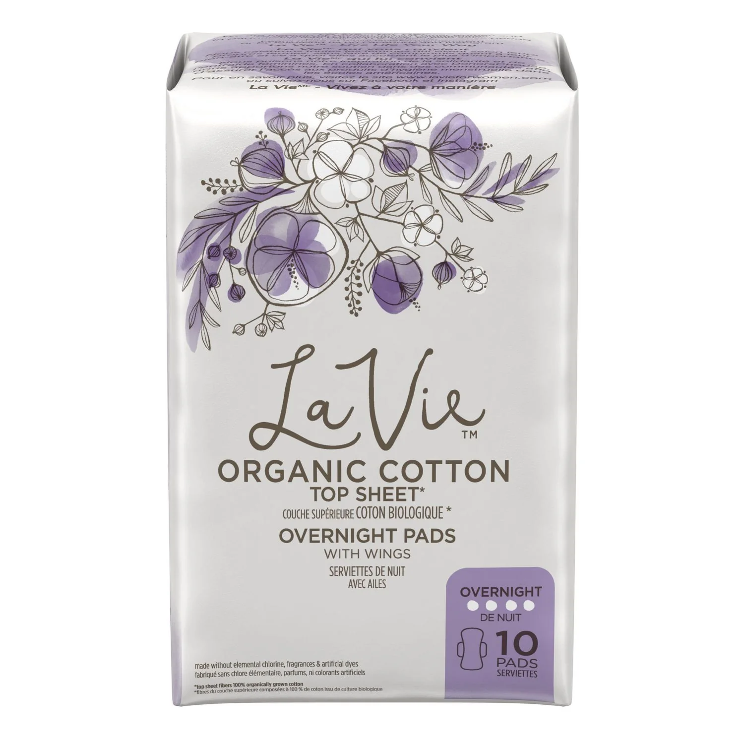 La Vie Organic Cotton Overnight Pads with Wings - 10 pads