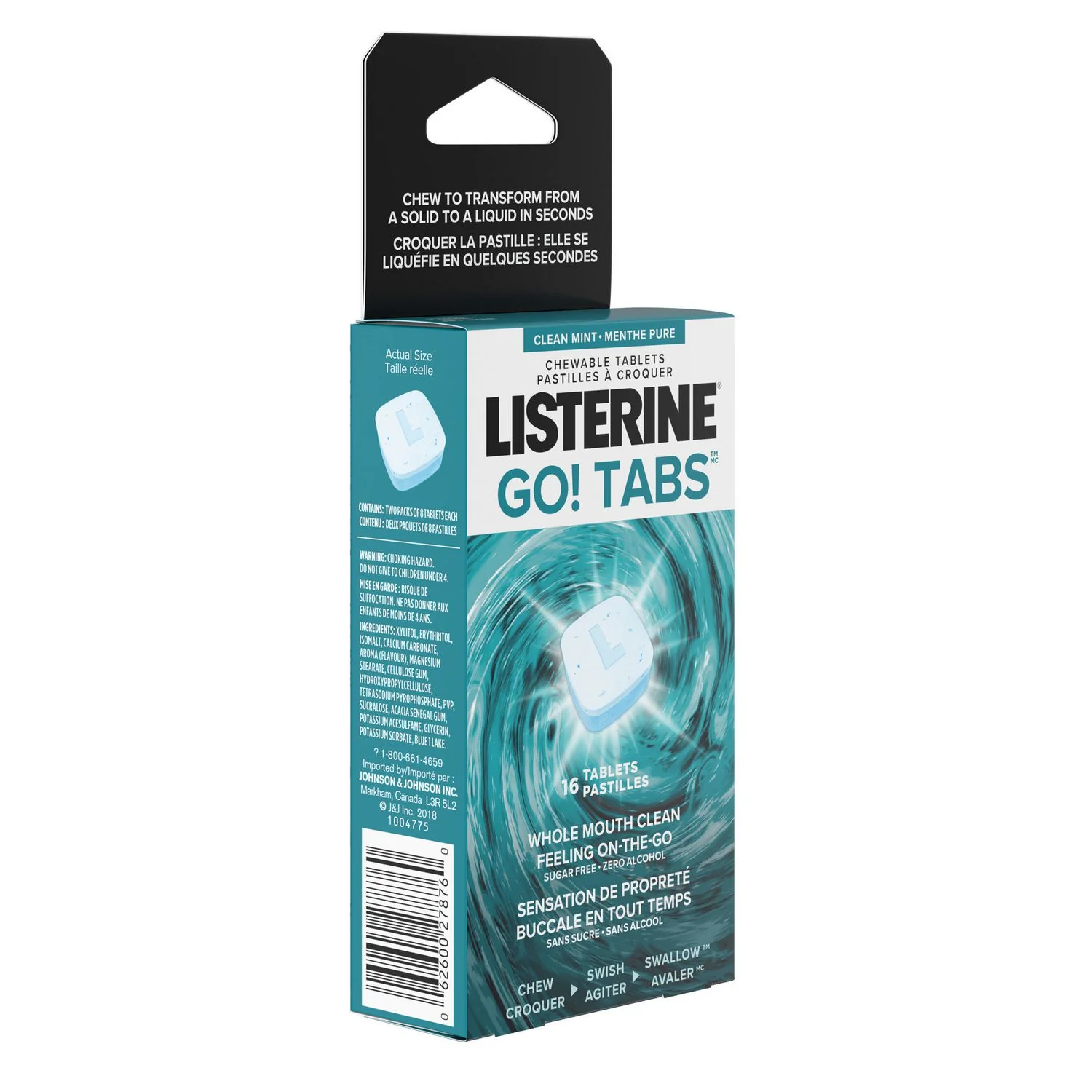 Listerine GO! Chewable Tabs, Clean Mint - 16 Tablets