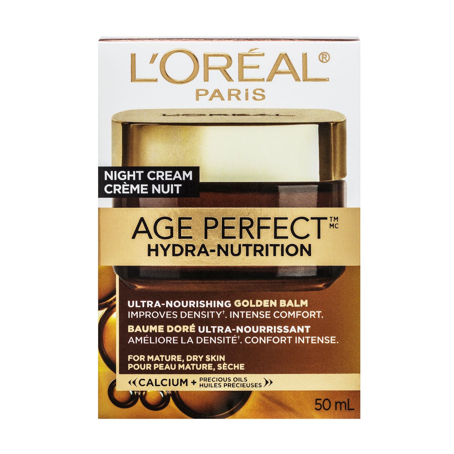 L'Oreal Age Perfect Hydra-Nutrition,  Night Cream, Ultra-Nourishing Golden Balm,With Calcium And Precious Oils, Mature, Very Dry Skin - 50 mL