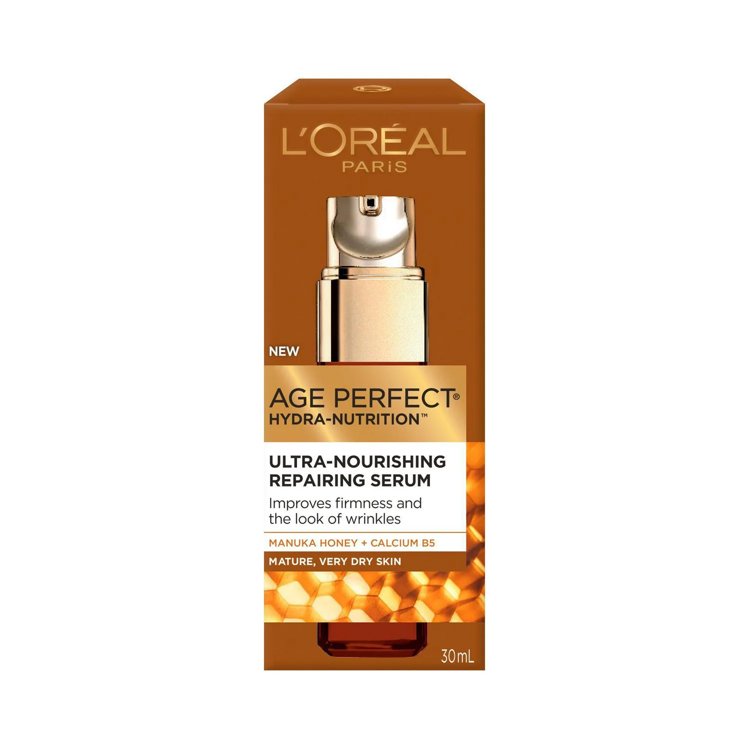 L'Oreal Age Perfect Hydra-Nutrition, Ultra-Nourishing Repairing Serum, Manuka Honey And Calcium B5, Mature, Very Dry Skin - 30 mL