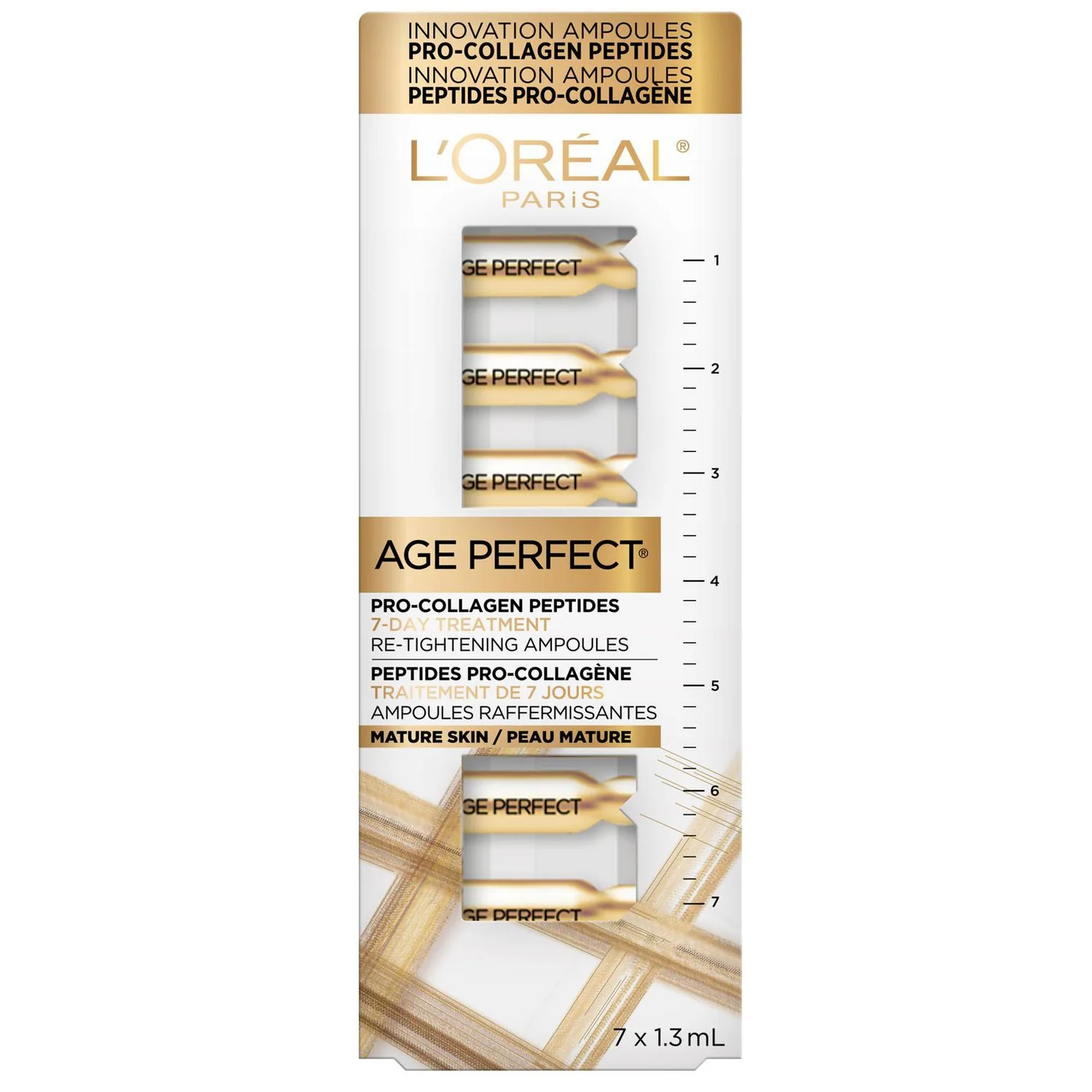 L'Oreal Paris Re-Tightening Ampoules with Pro Collagen Peptides, Age Perfect, 7 Day Treatment - 1 x 1.3 ml