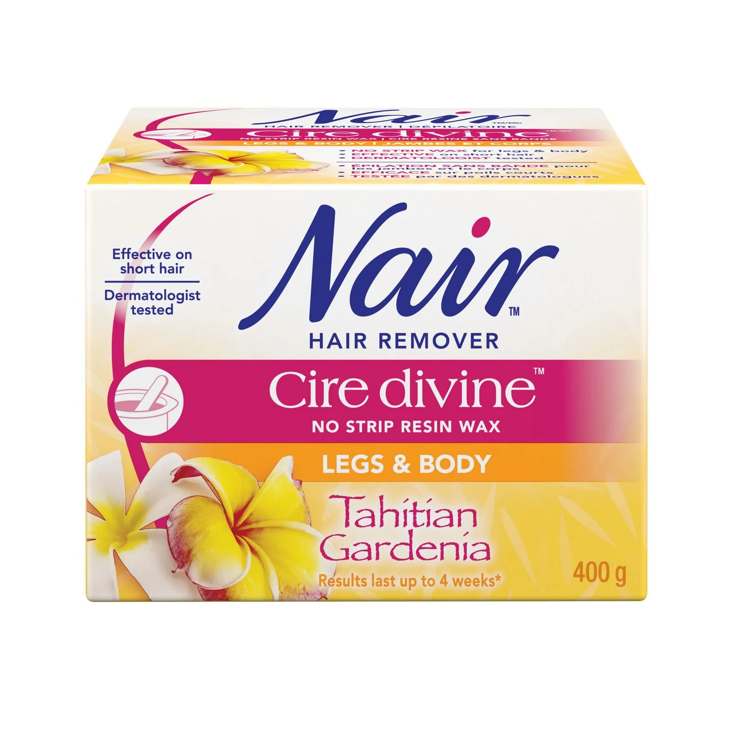Nair Hair Remover Cire Divine, No Strip Resin Wax for Legs & Body, Tahitian Gardenia - 400 g