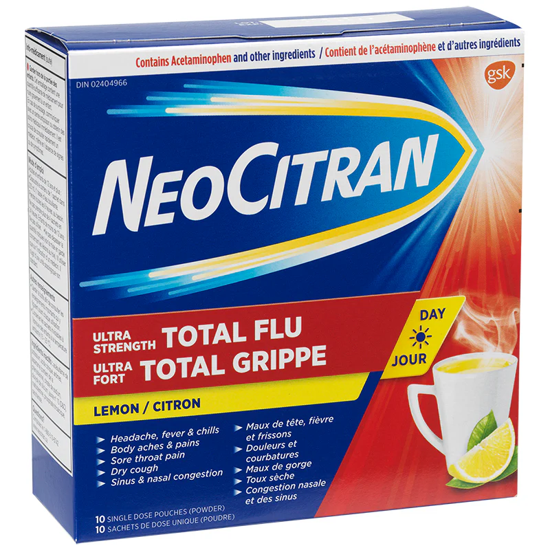 NeoCitran Ultra Strength Total Flu, Day, Non-Drowsy, Lemon - 10 pouches
