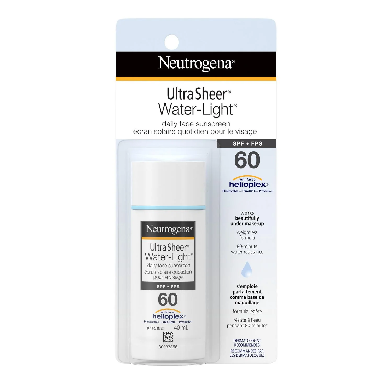 Neutrogena UltraSheer Water-Light Daily Face Sunscreen, SPF 60 - 40mL