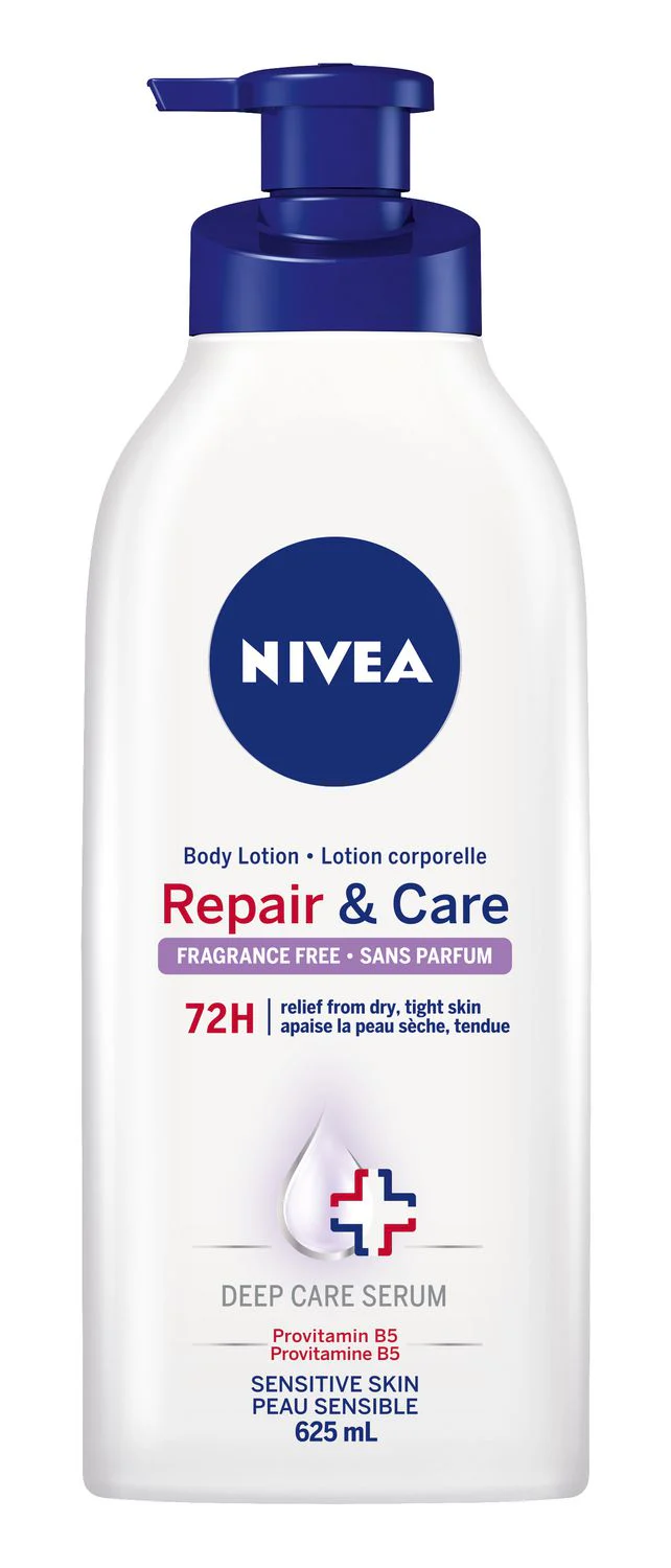 Nivea Repair And Care  Body Lotion,  72H Relief From Dry, Tight Skin, Provitamin B5, Sensitive Skin, Fragrance- Free  - 625 mL