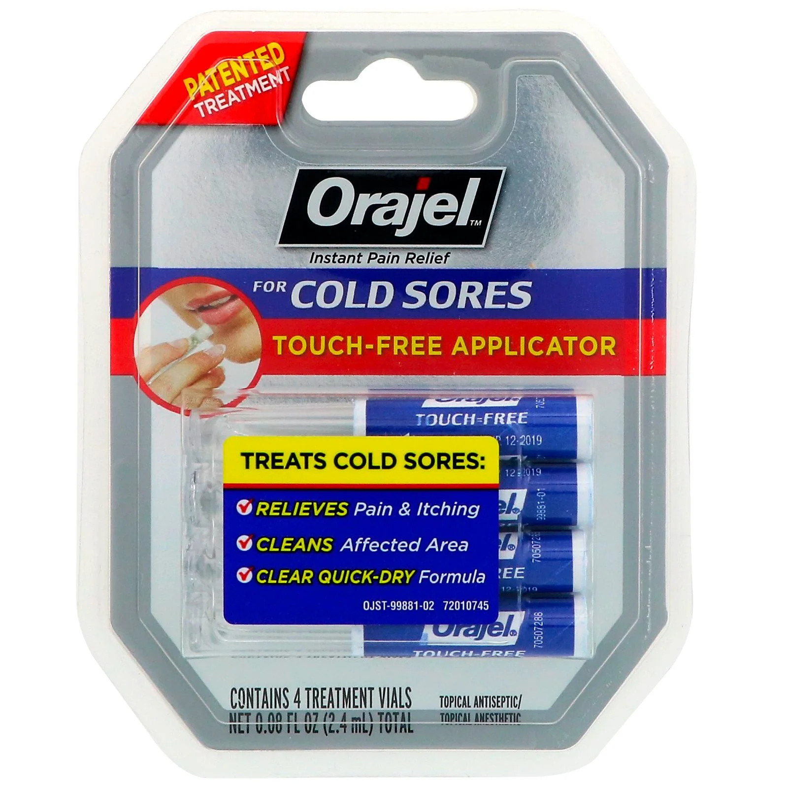 Orajel for Cold Sores with Touch-Free Applicator - 4 treatment vials