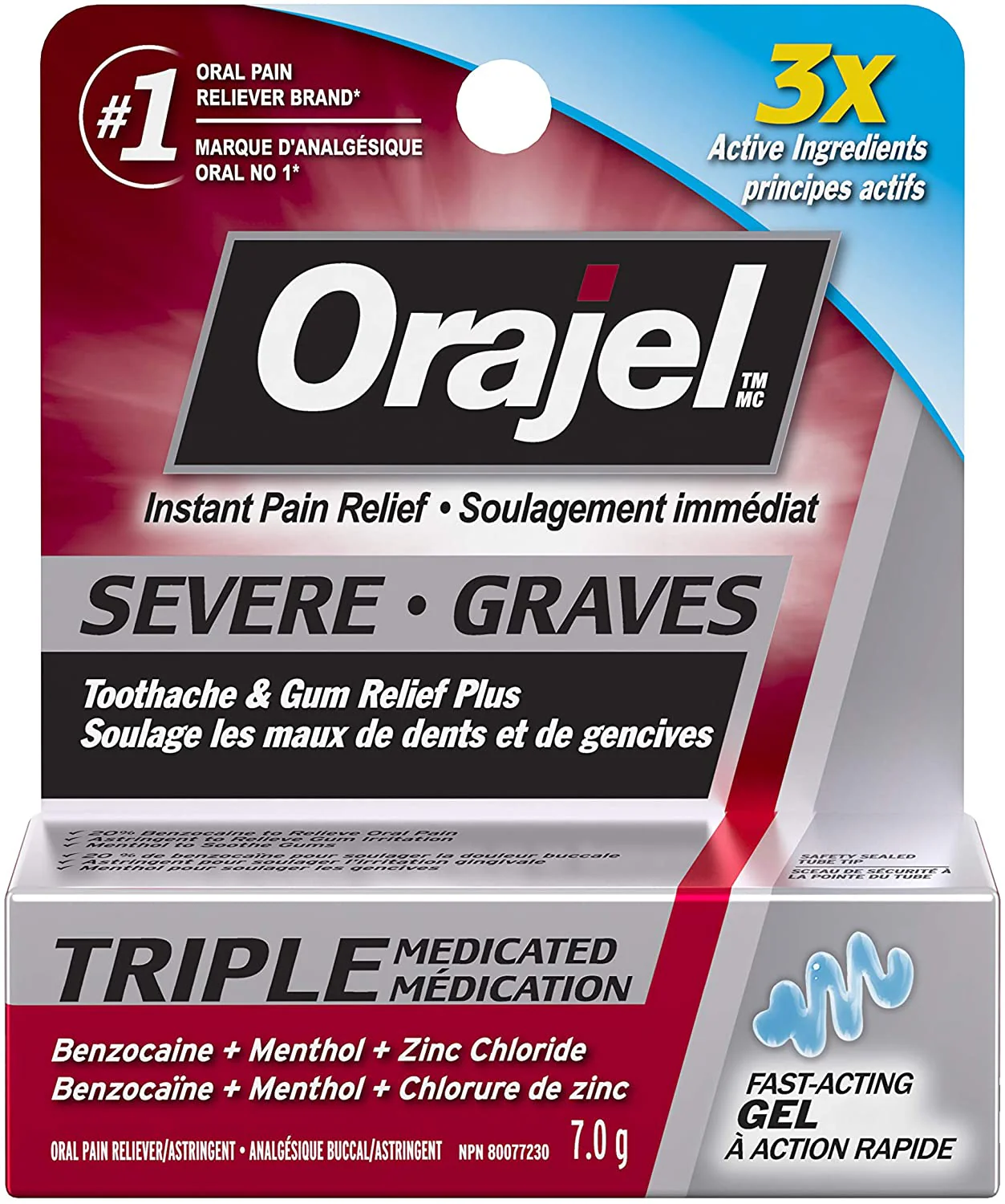 Orajel Severe, Toothache And Gum Relief Plus, Triple Medicated, Oral Pain Reliever, Fast Acting Gel - 7g