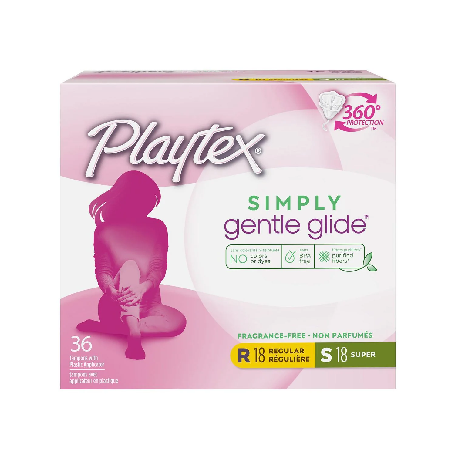 Playtex Simply Gentle Glide, Multipack Tampons, Unscented - 18 regular, 18 super