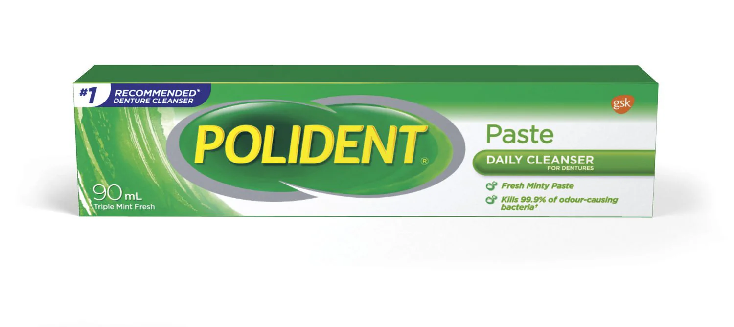 Polident Paste Daily Cleanser For Denture, Fresh Minty Paste, Triple Mint Fresh - 90mL