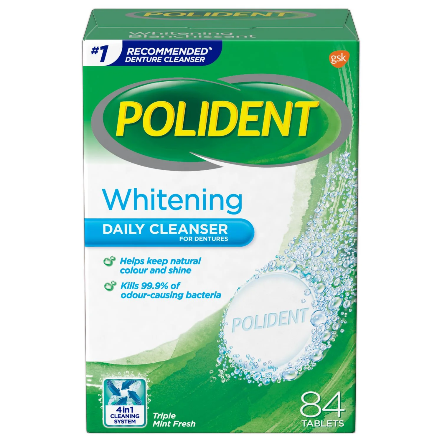Polident Whitening Daily Cleanser for Dentures - 84 tabs