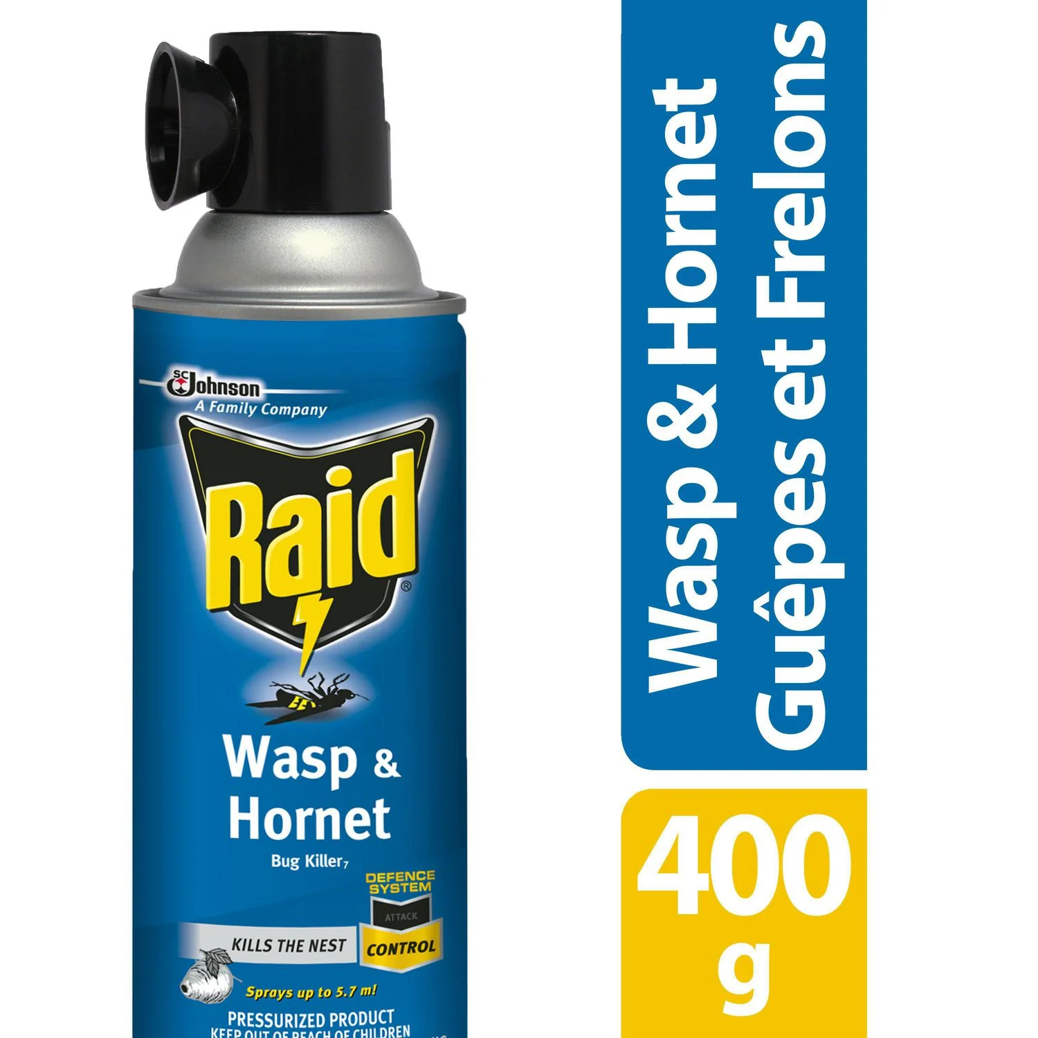 Raid Wasp and Hornet Bug Killer, Kills the Nest, Pressurized Product- 400g