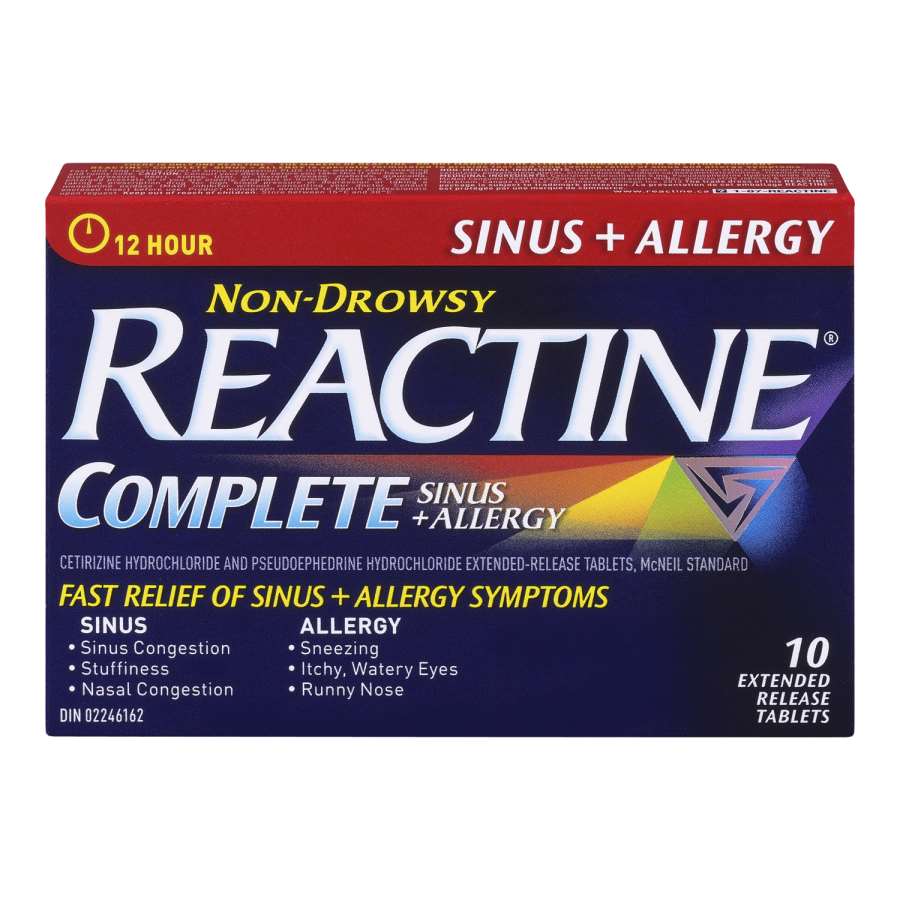 Reactine 12-Hour Non-Drowsy Complete Sinus + Allergy Tablets - 10 tablets