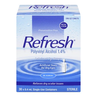 Refresh Lubricant Eye Drops Artificial Tears, Polyvinyl Alcohol 1.4% - 30 single-use containers x 0.4 ml