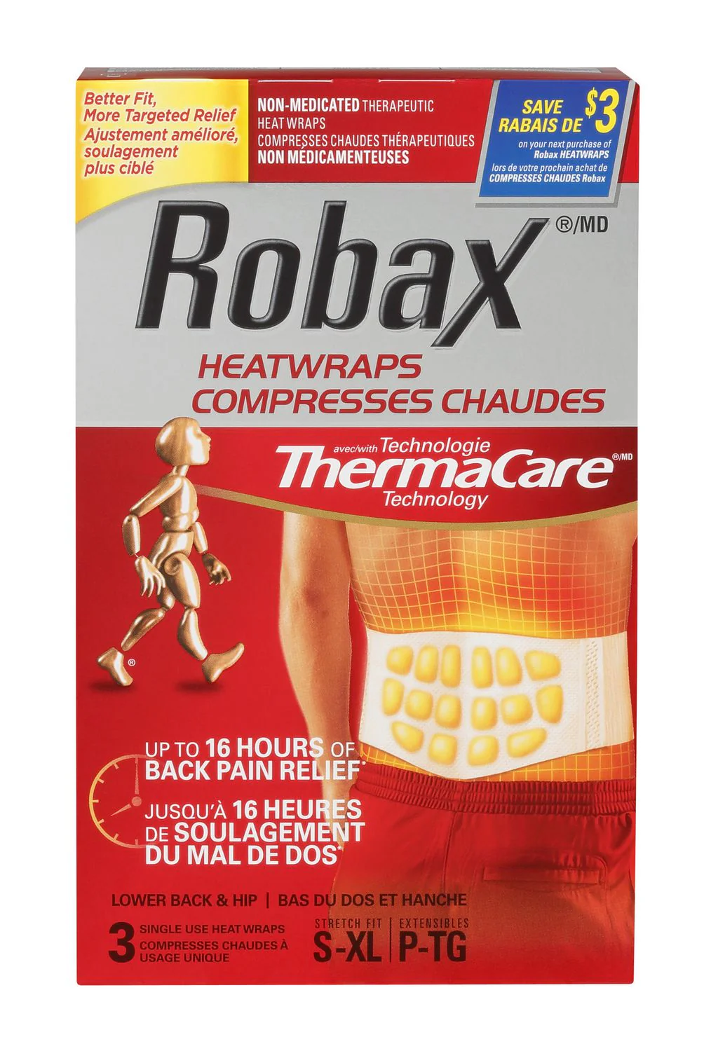 Robax ThermaCare Back Pain Relief Stretchable Heat Wraps - 3 single use heat wraps