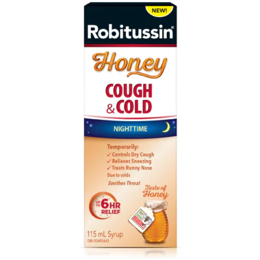Robitussin Nighttime Cough & Congestion Syrup, Honey Flavour - Image 2