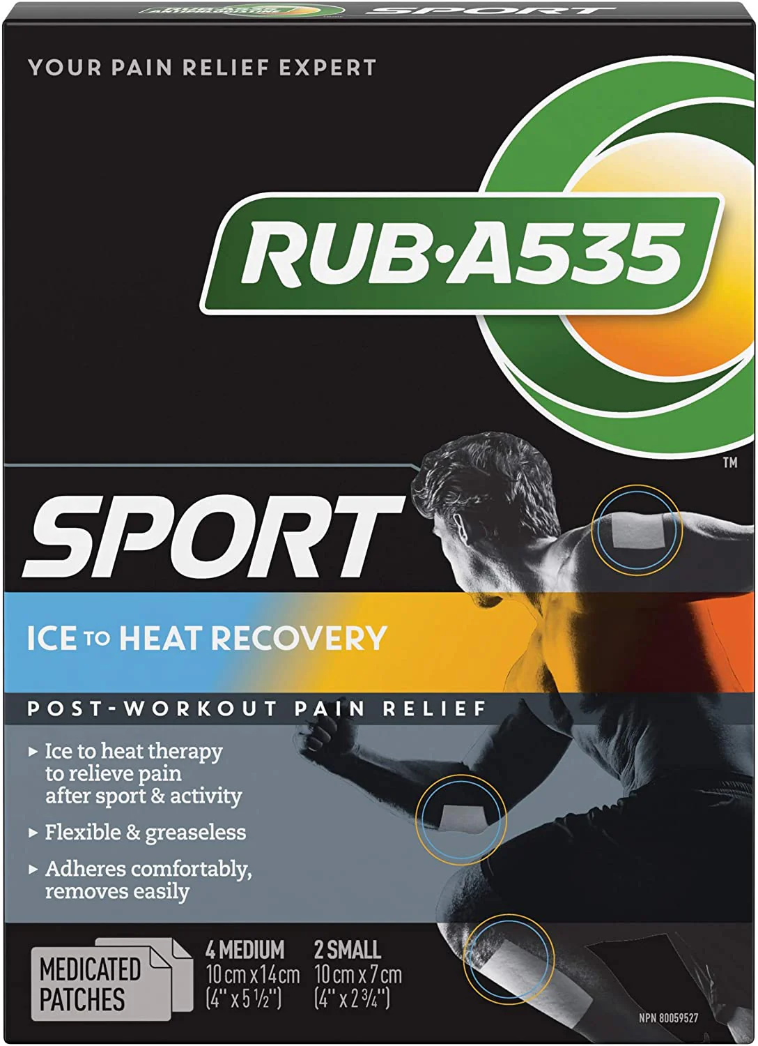 RUB A535 Sport Ice to Heat Recovery Medicated Patches - 6 patches (4 medium, 2 small)