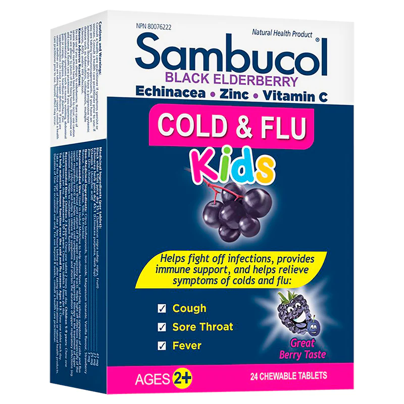 Sambucol Black Elderberry Cold & Flu, Chewable Tablets for Kids - 24 chewable tablets