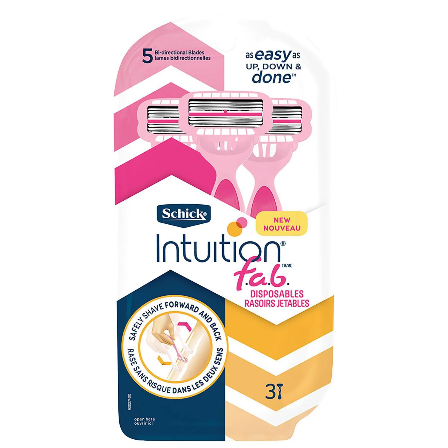 Schick Intuition F.A.B Bi-directional Disposable RazorS for Women - 3 razors